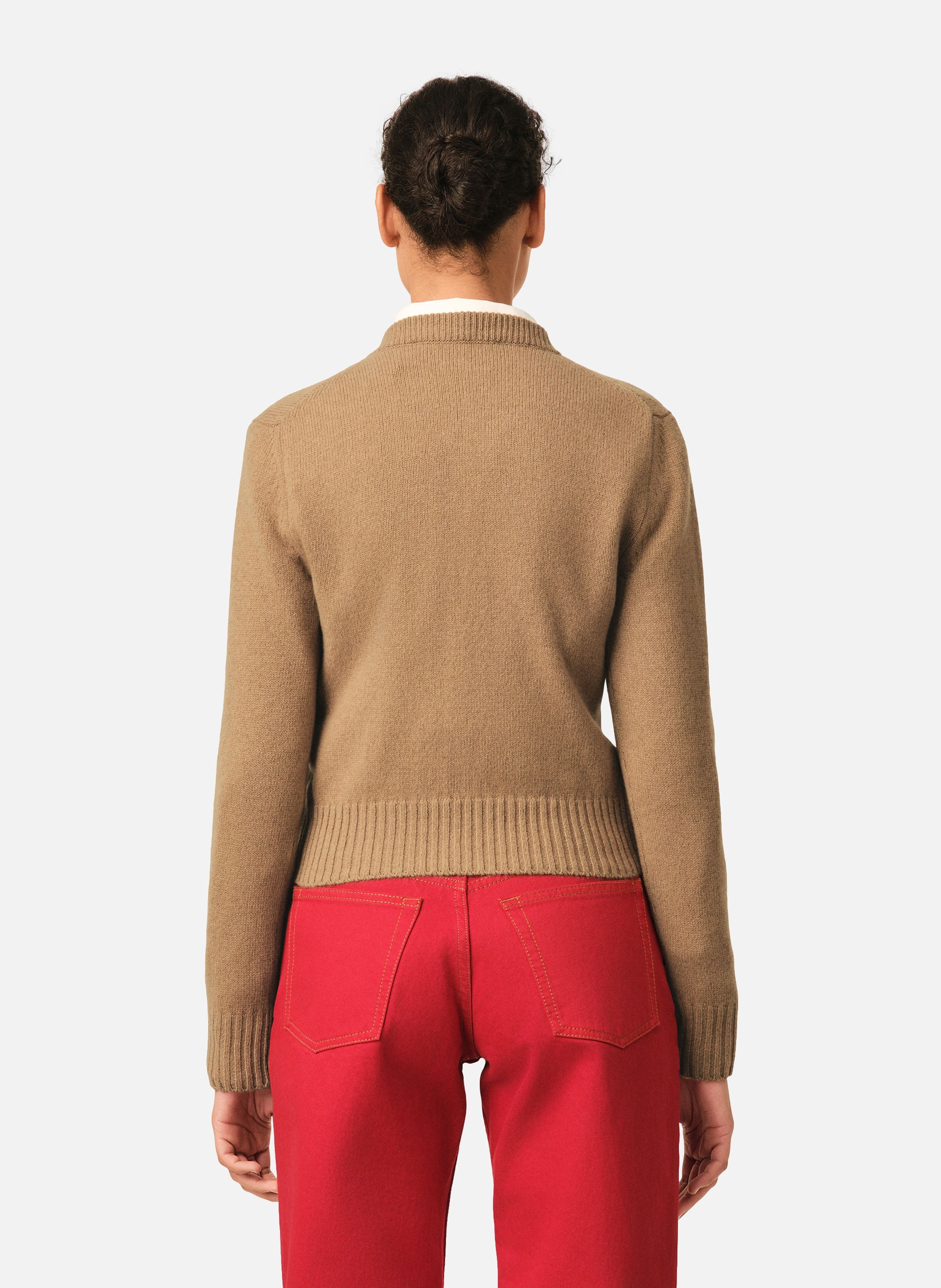 Cardigan col rond en cachemire ami de coeur AMI PARIS Marron
