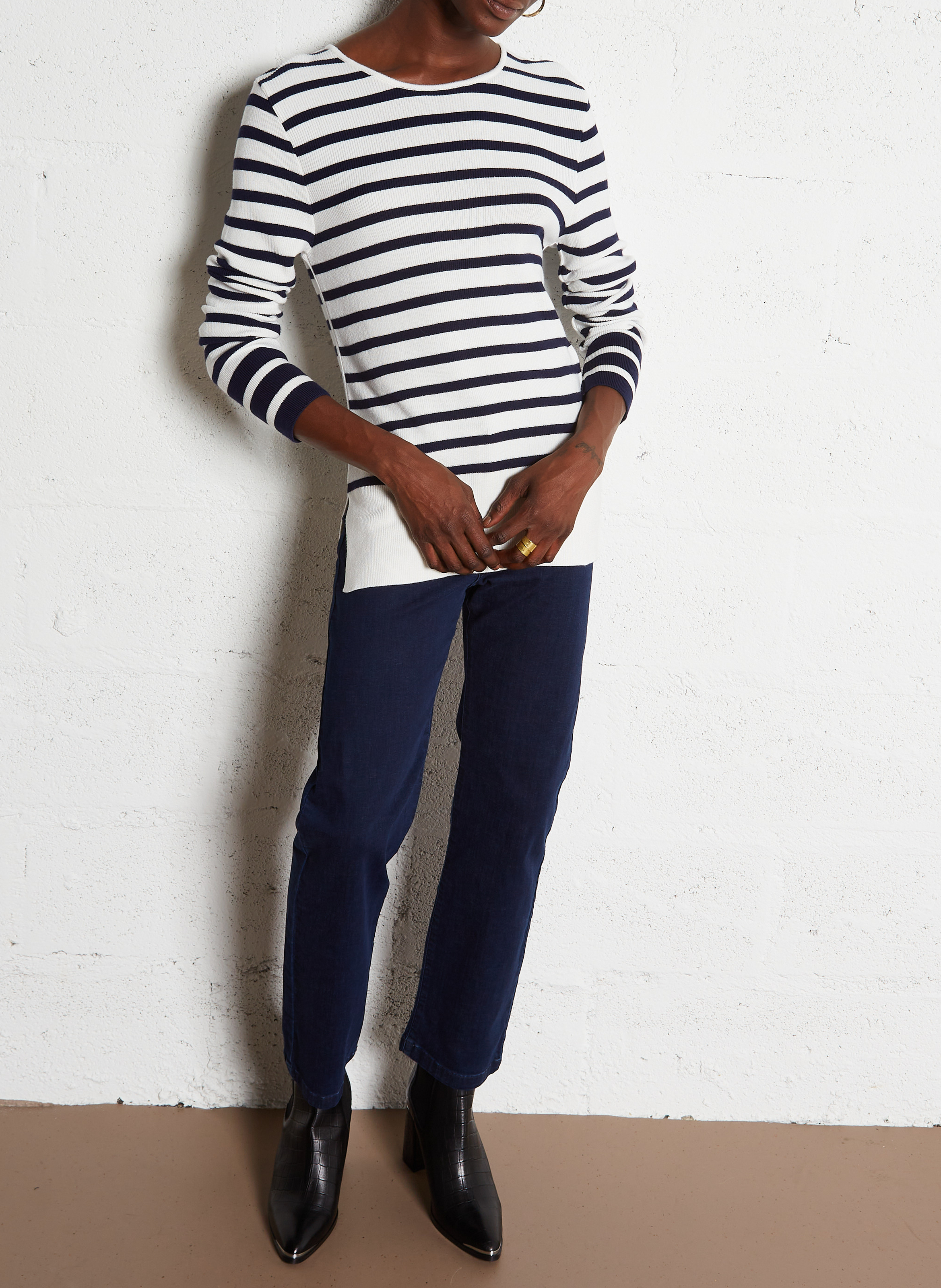Jean droit cropped en coton mélangé janis IKKS Bleu
