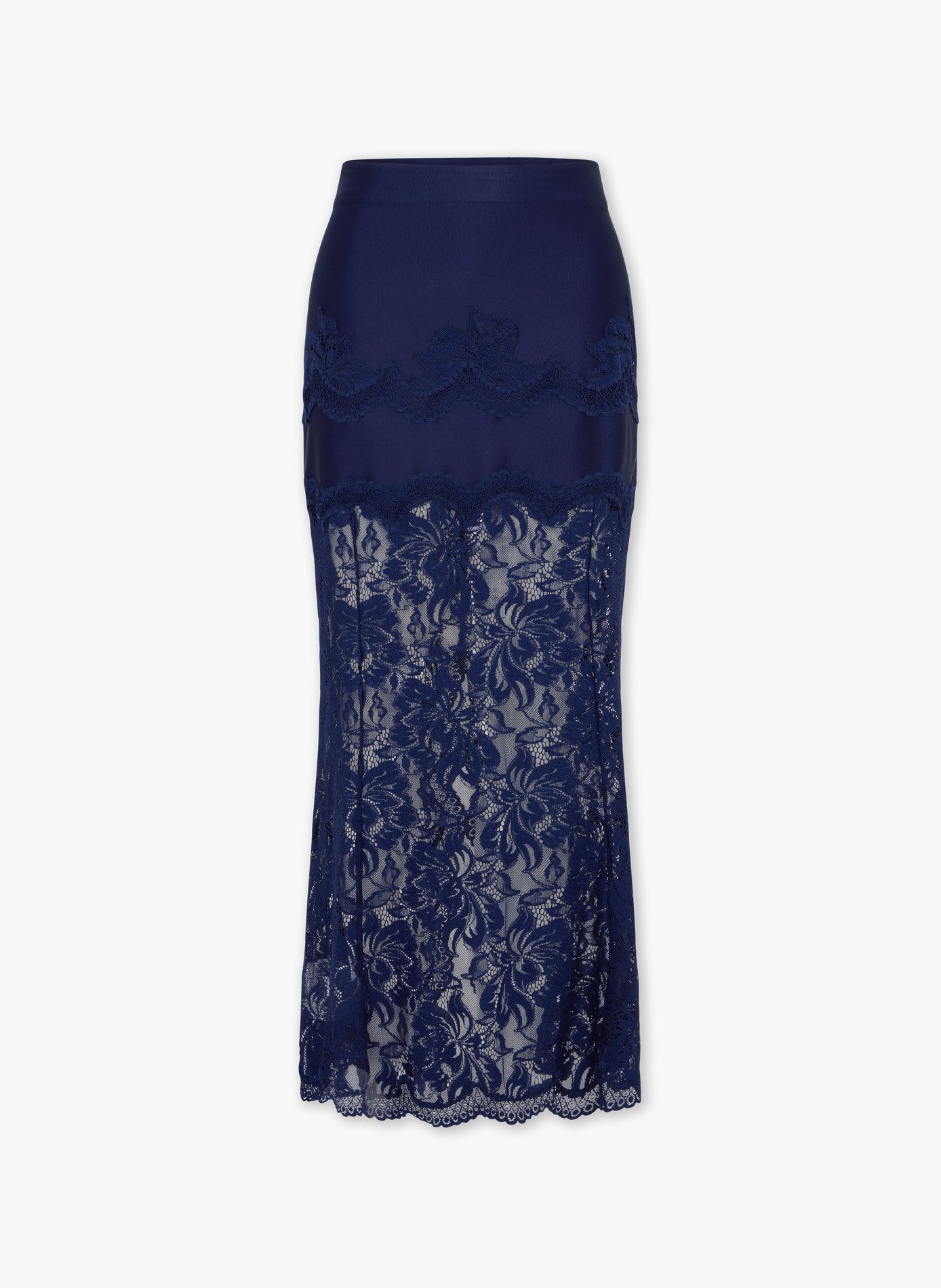 Jupe midi en dentelle et jersey RABANNE Bleu