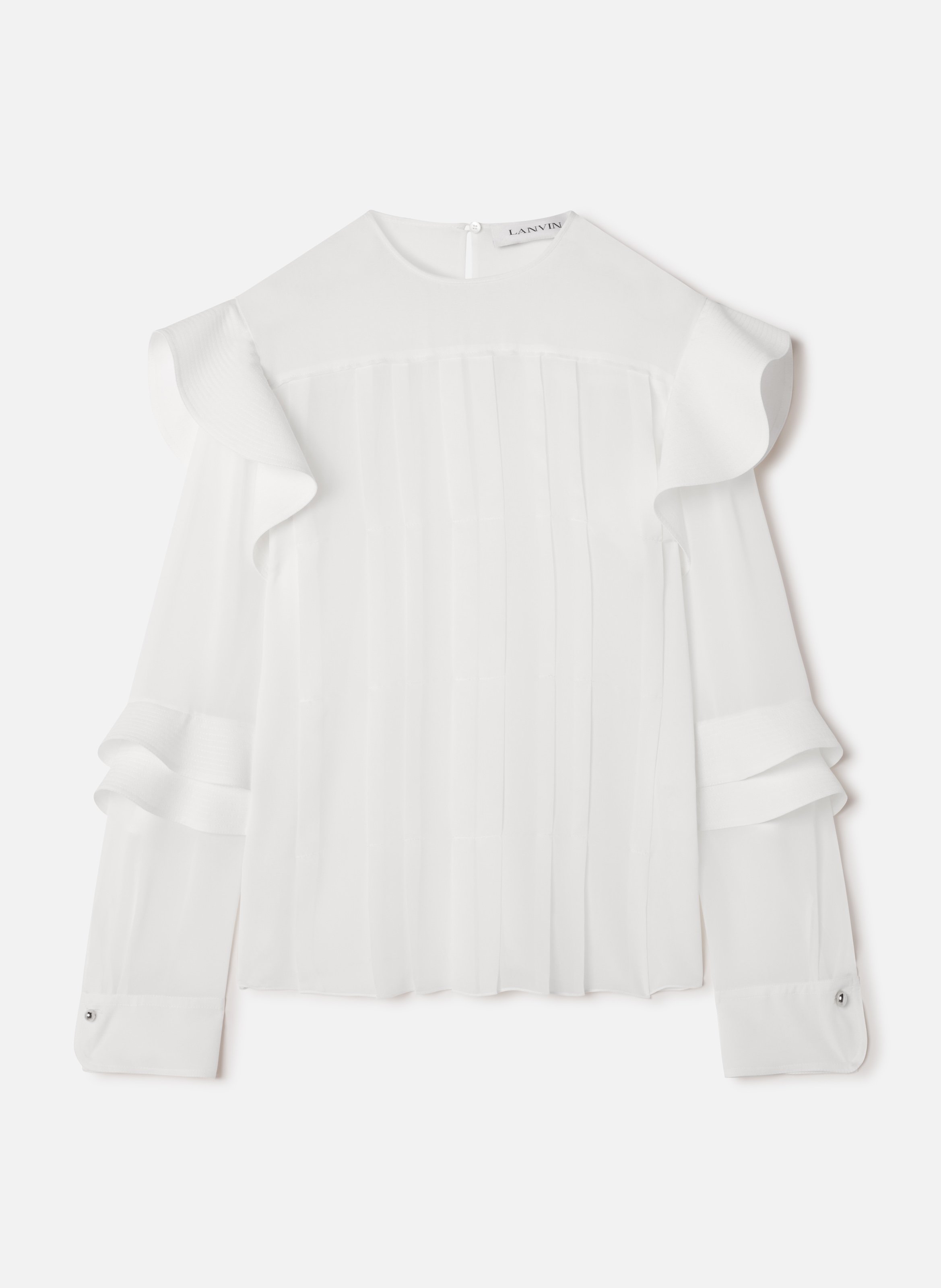Blouse à volants en georgette de soie LANVIN Blanc