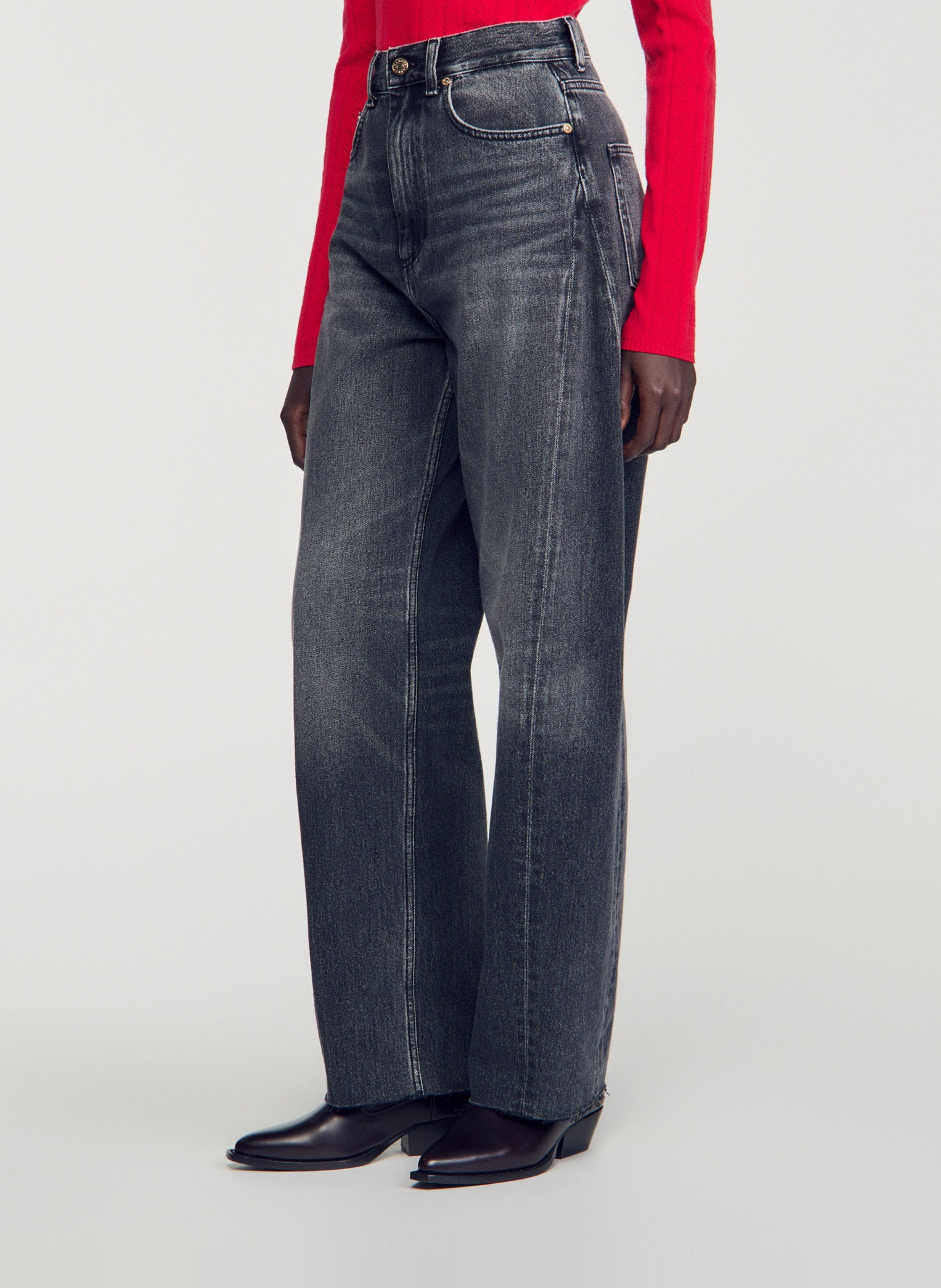 Jean droit large uni SANDRO Gris
