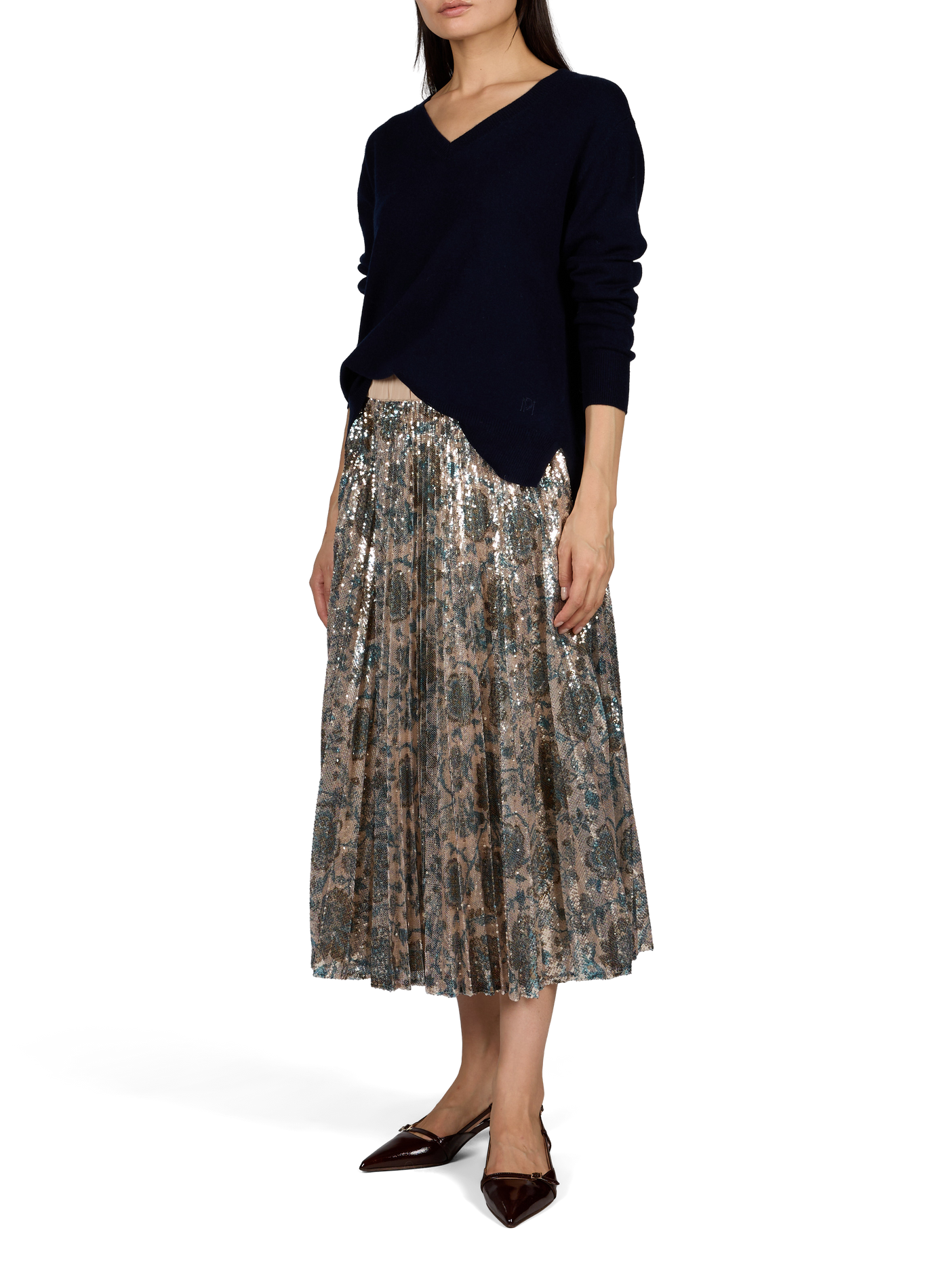 Geplooide midi-rok met pailletten PETITE MENDIGOTE Beige