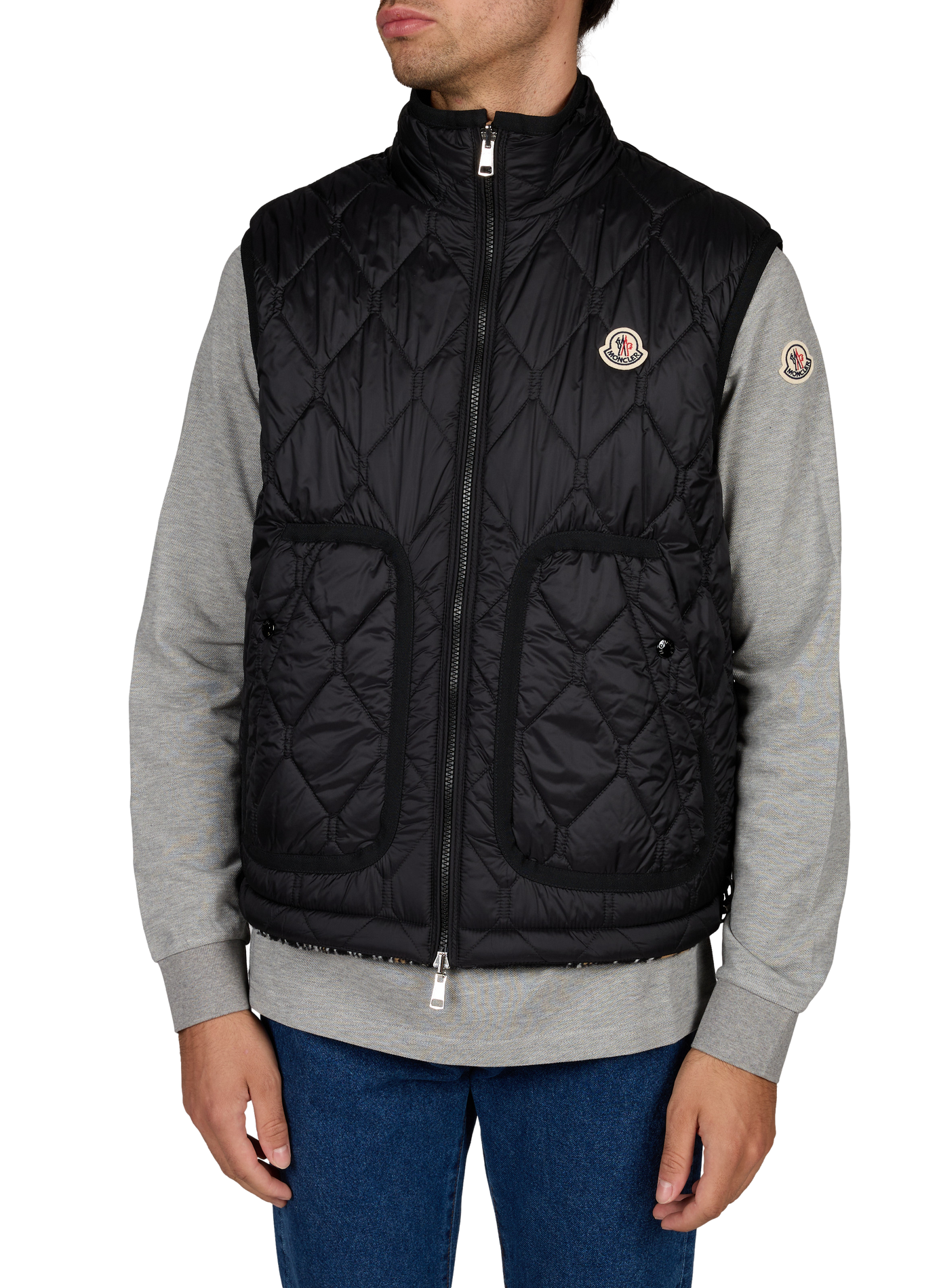 Vest recht opstaande kraag mouwloos gewatteerd MONCLER Grijs