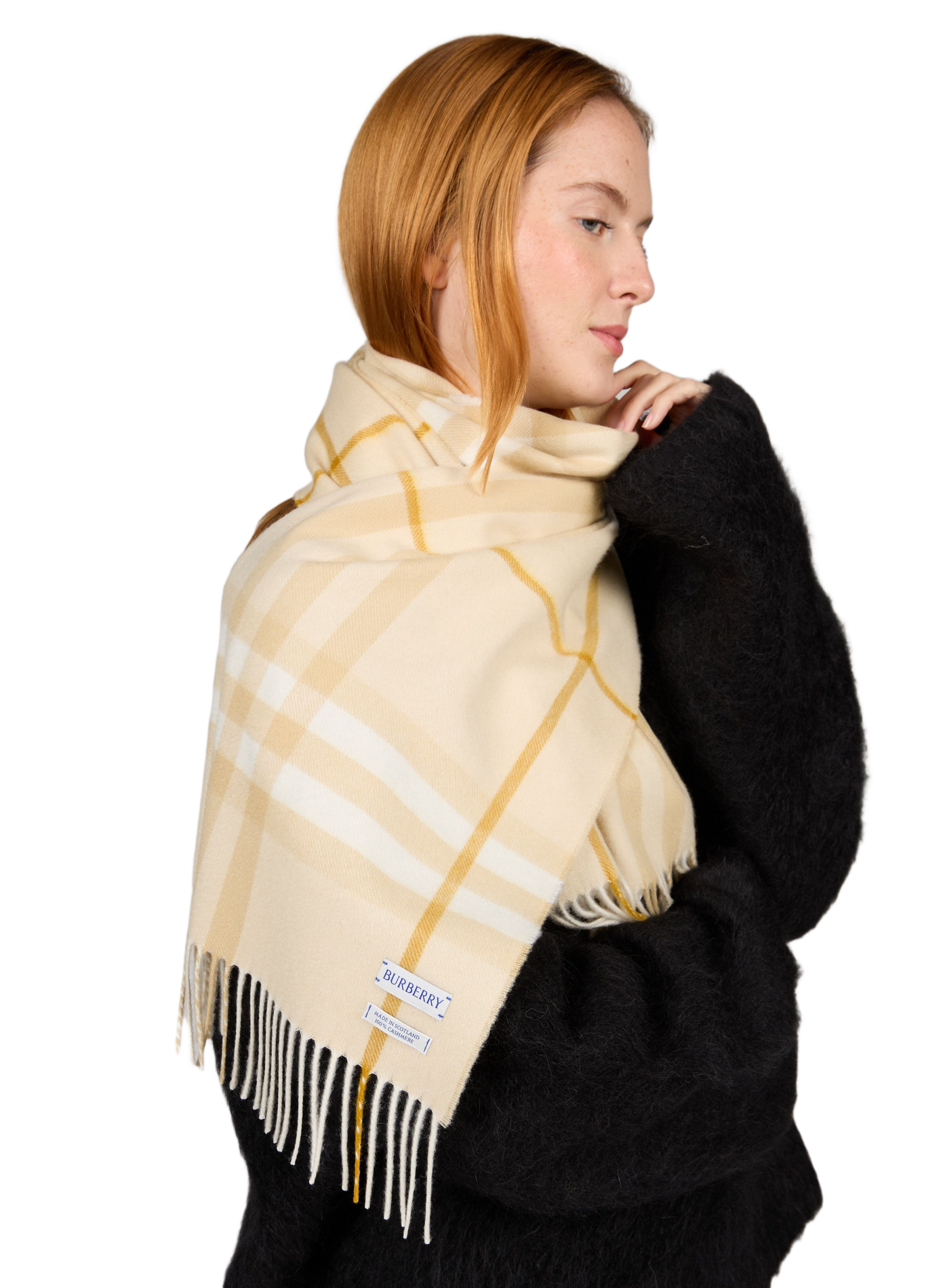 Bedruckter Kaschmirschal mit Fransen BURBERRY Weiss