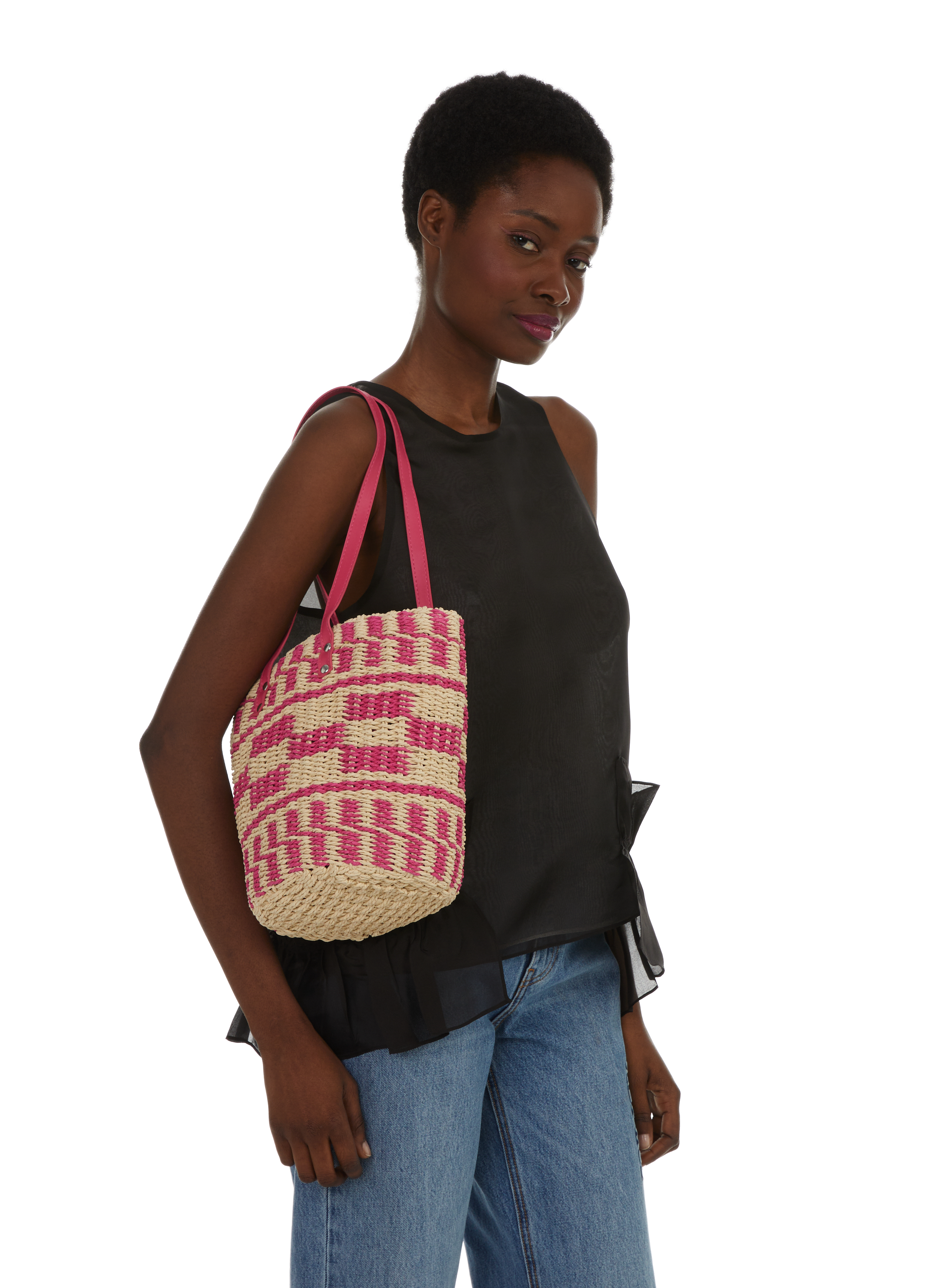Straw basket bag  AU PRINTEMPS PARIS Pink