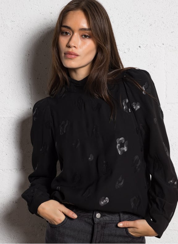 Blouse col montant à sequins Noir by IKKS IKKS Blouse col montant à sequins Noir