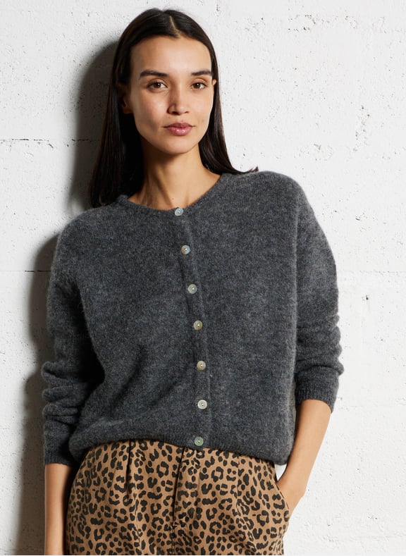 Gilet ample col rond en laine mélangée vitow Gris by AMERICAN VINTAGE AMERICAN VINTAGE Gilet ample col rond en laine mélangée vitow Gris