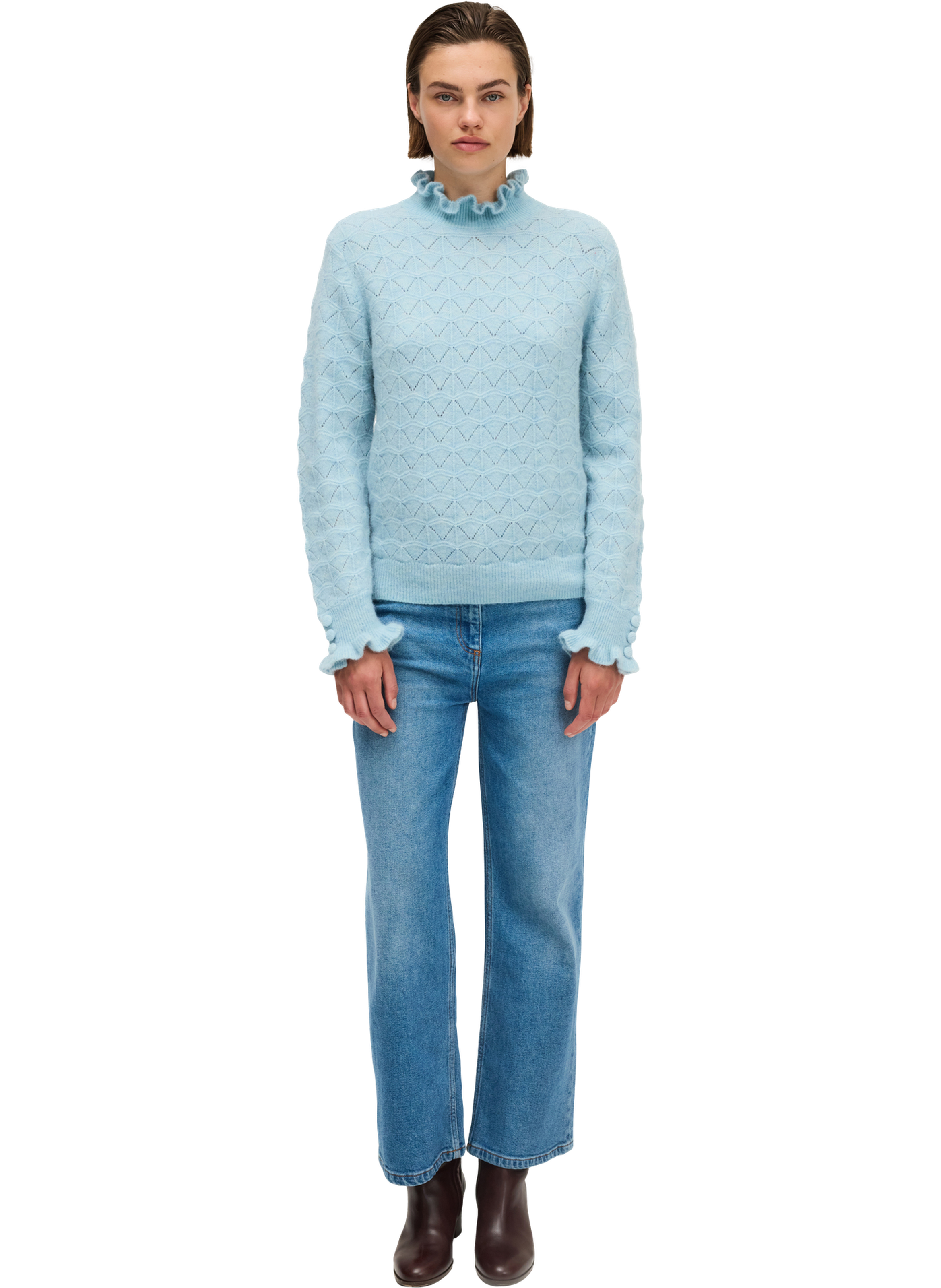 Pull ajouré à col montant fantaisie - erza Blanc