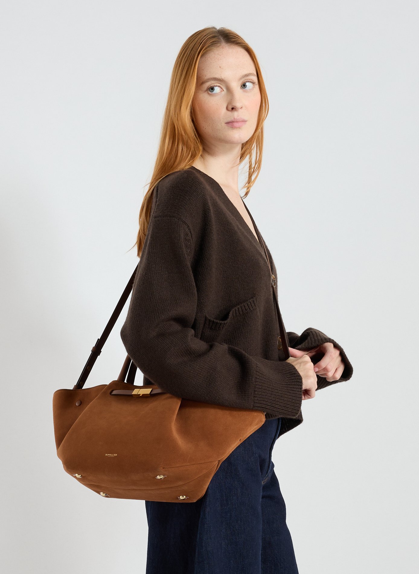 Sac à main Midi New York en cuir et coton DEMELLIER LONDON Marron