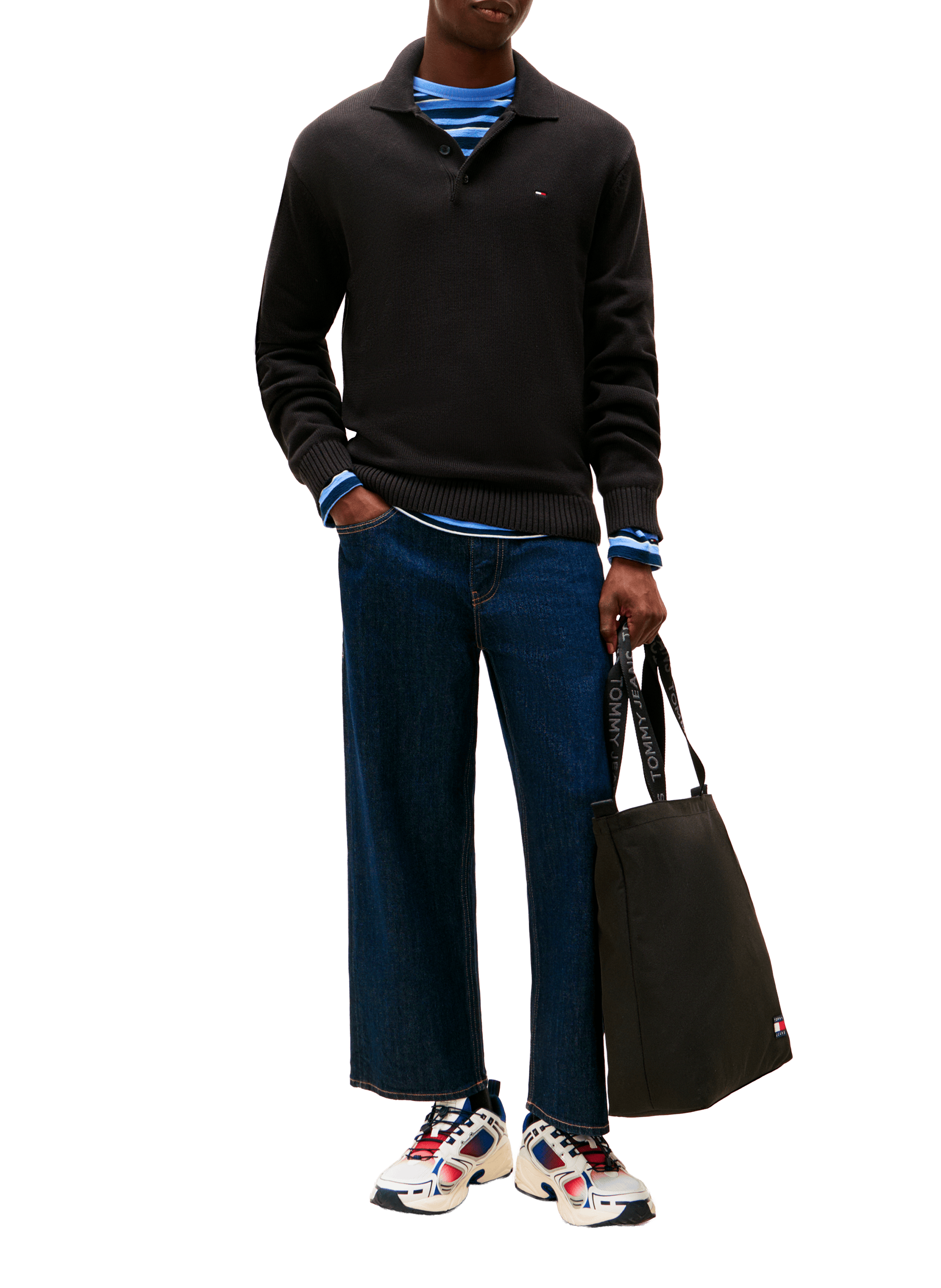 Cotton polo sweater with buttoned collar TOMMY HILFIGER Black