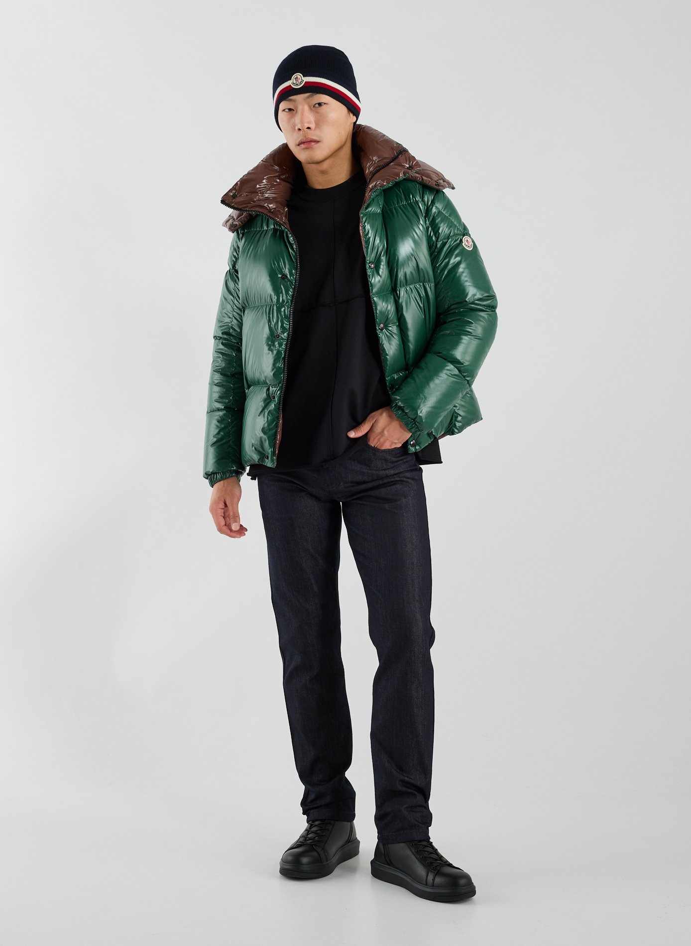 Virgin wool beanie with cuff MONCLER Blue