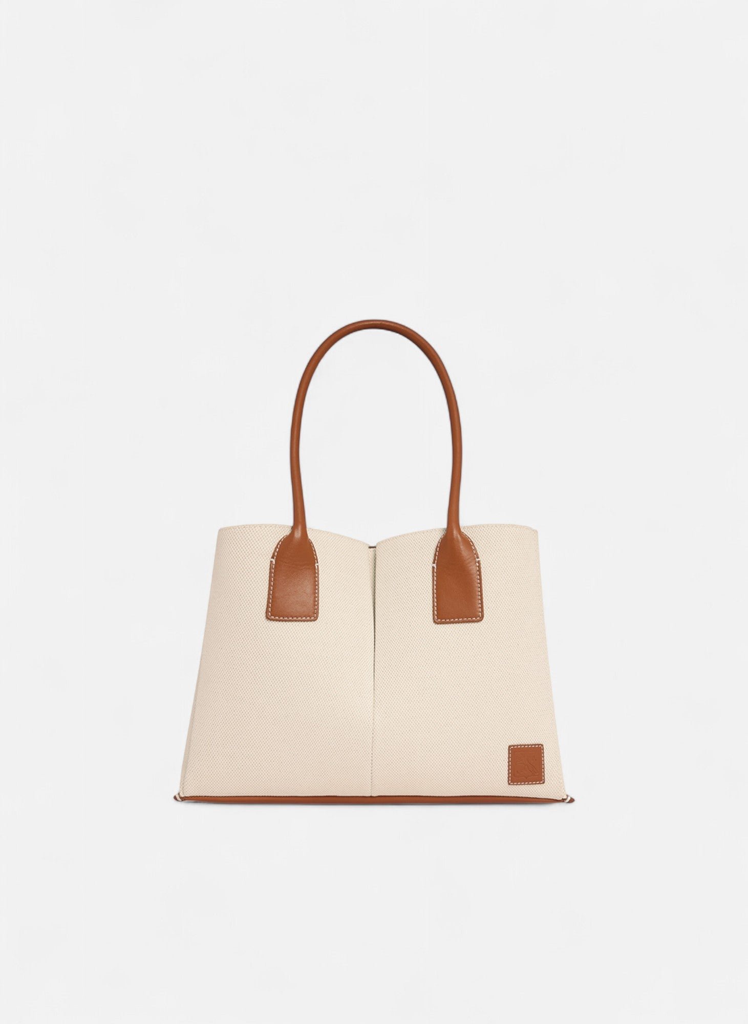 Grand sac cabas elena en toile coton et cuir grainé LE TANNEUR Marron