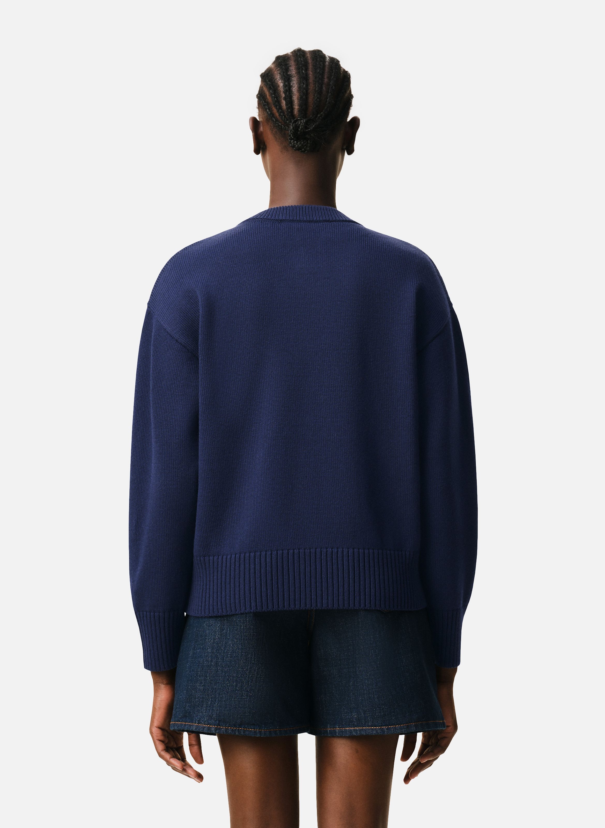 Cardigan col rond ami de coeur en laine unisexe AMI PARIS Bleu