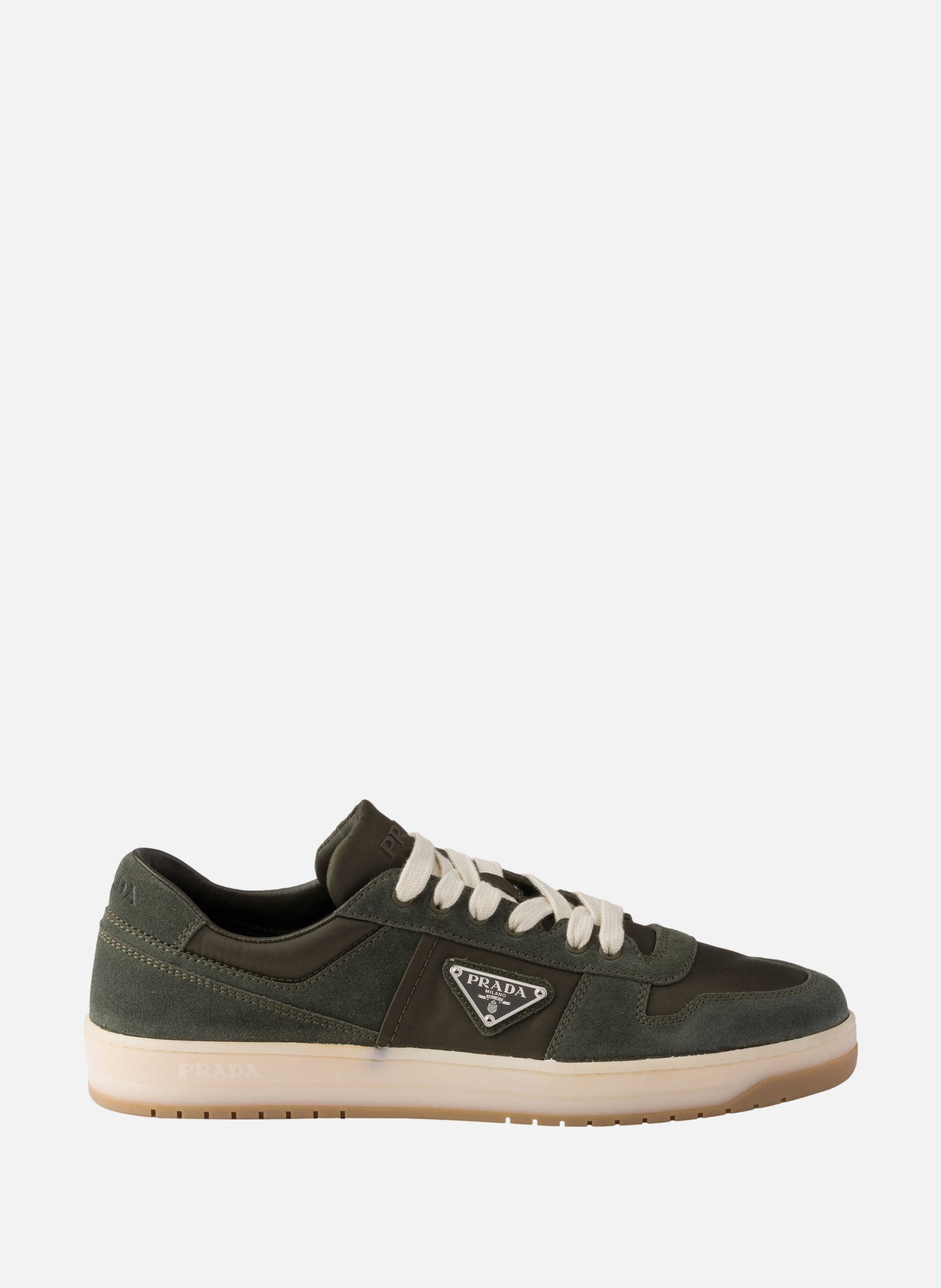 Sneakers downtown en re-nylon et veau velours PRADA Vert
