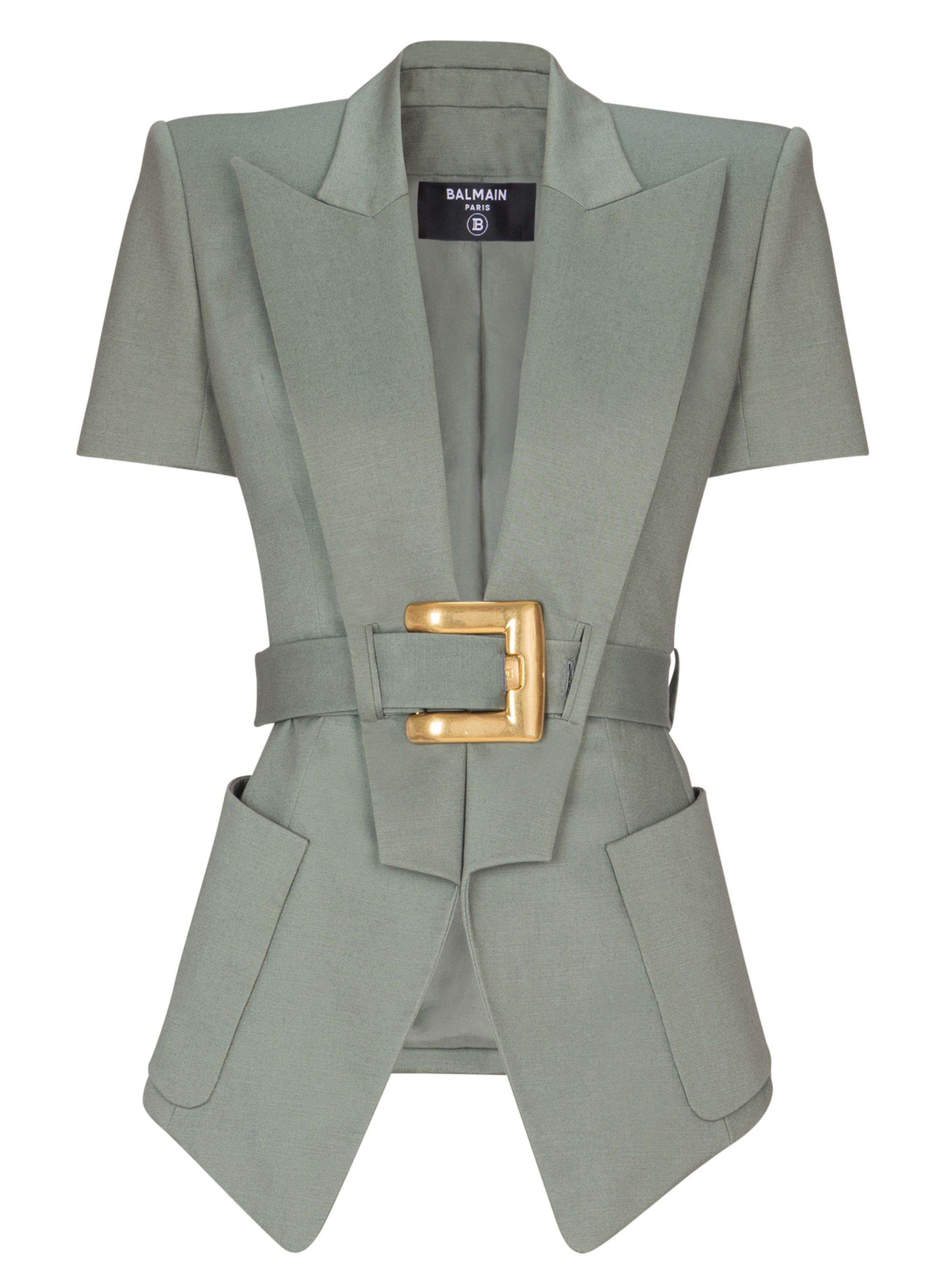 Veste anthem ceinturée en gabardine BALMAIN Vert