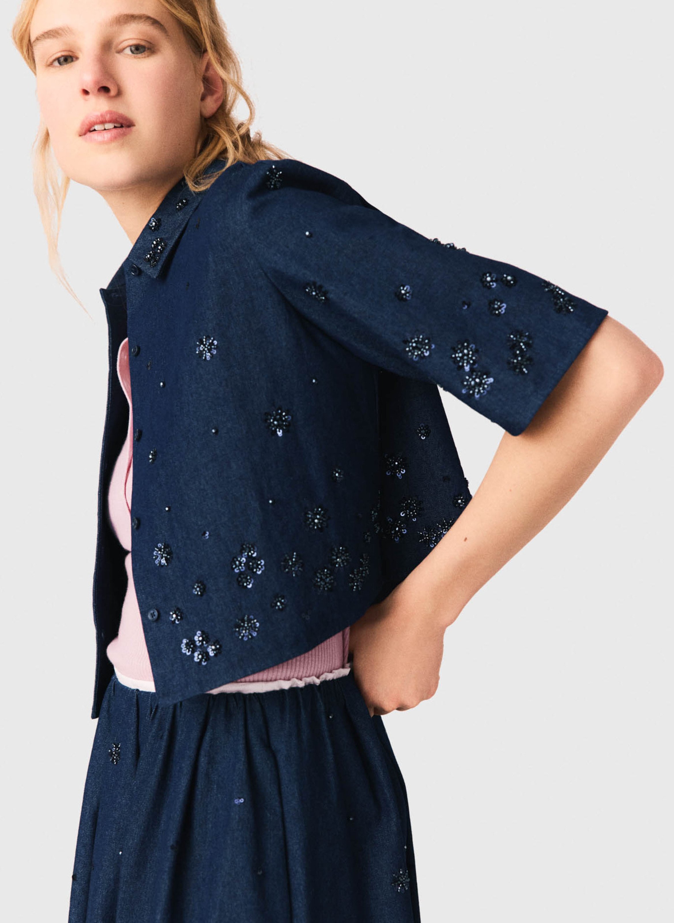 Chemise en denim oversize courte MAJE Bleu
