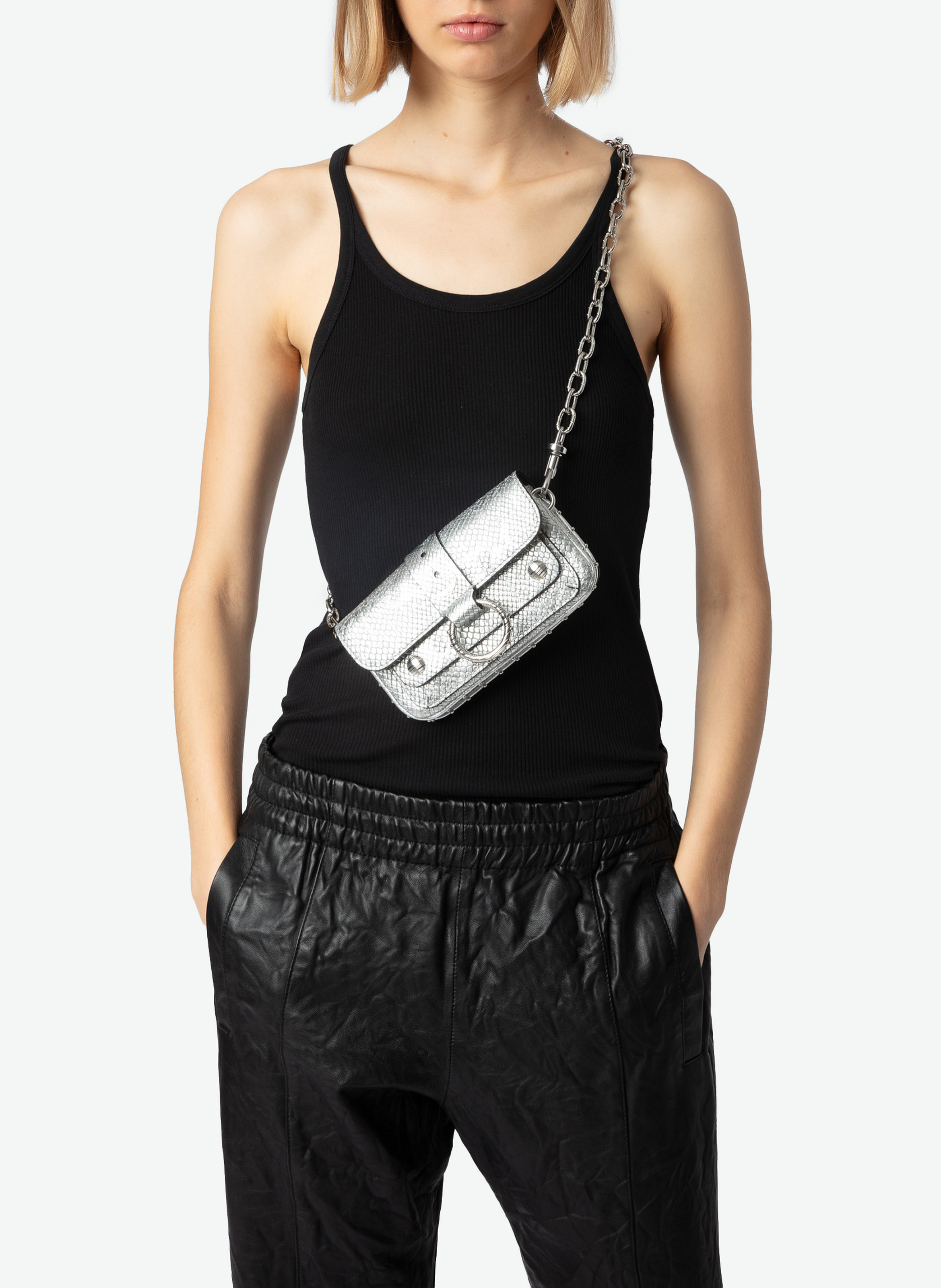 Sac bandoulière en cuir kate wallet ZADIG&VOLTAIRE Gris