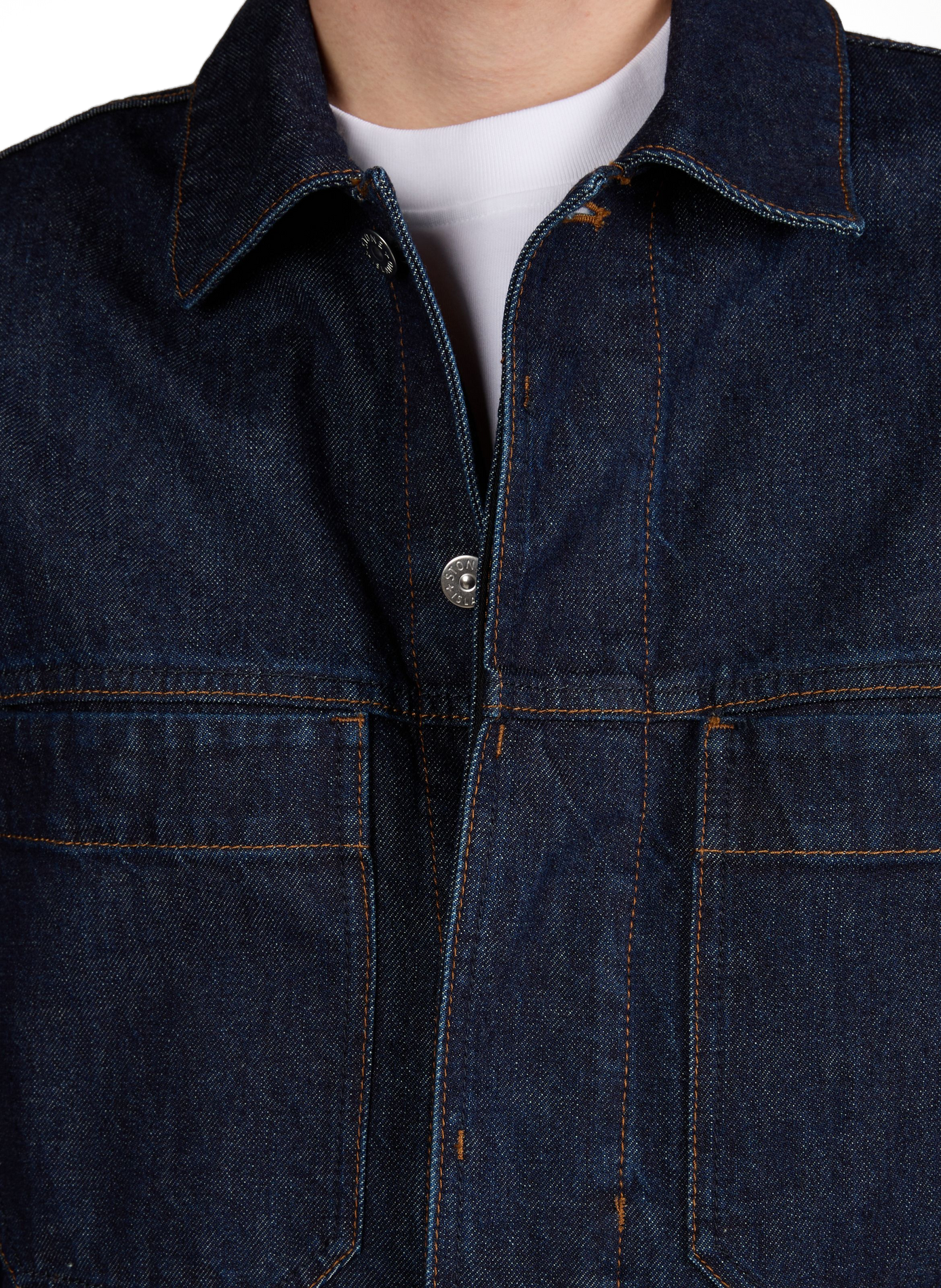 Veste denim à col classique en coton STONE ISLAND Bleu