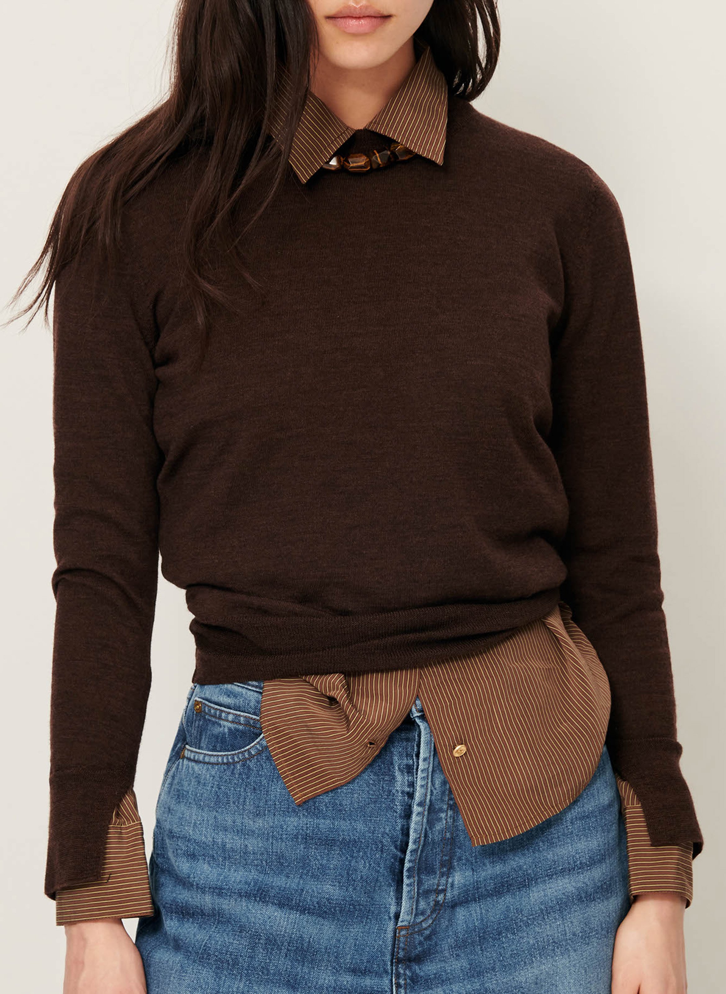 Pull col rond en laine teshima SESSUN Marron