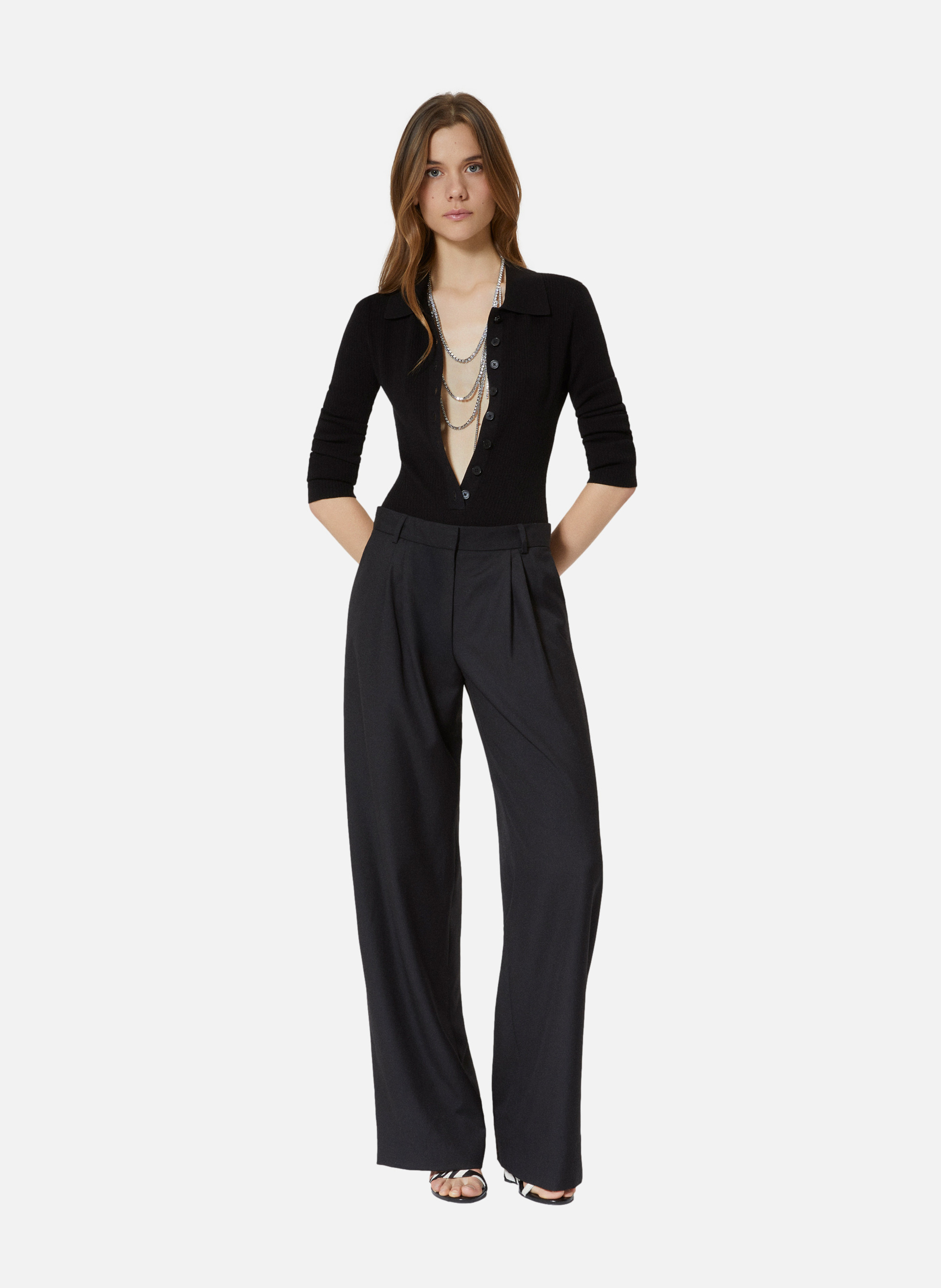Pantalon tailleur large en laine THE KOOPLES Noir
