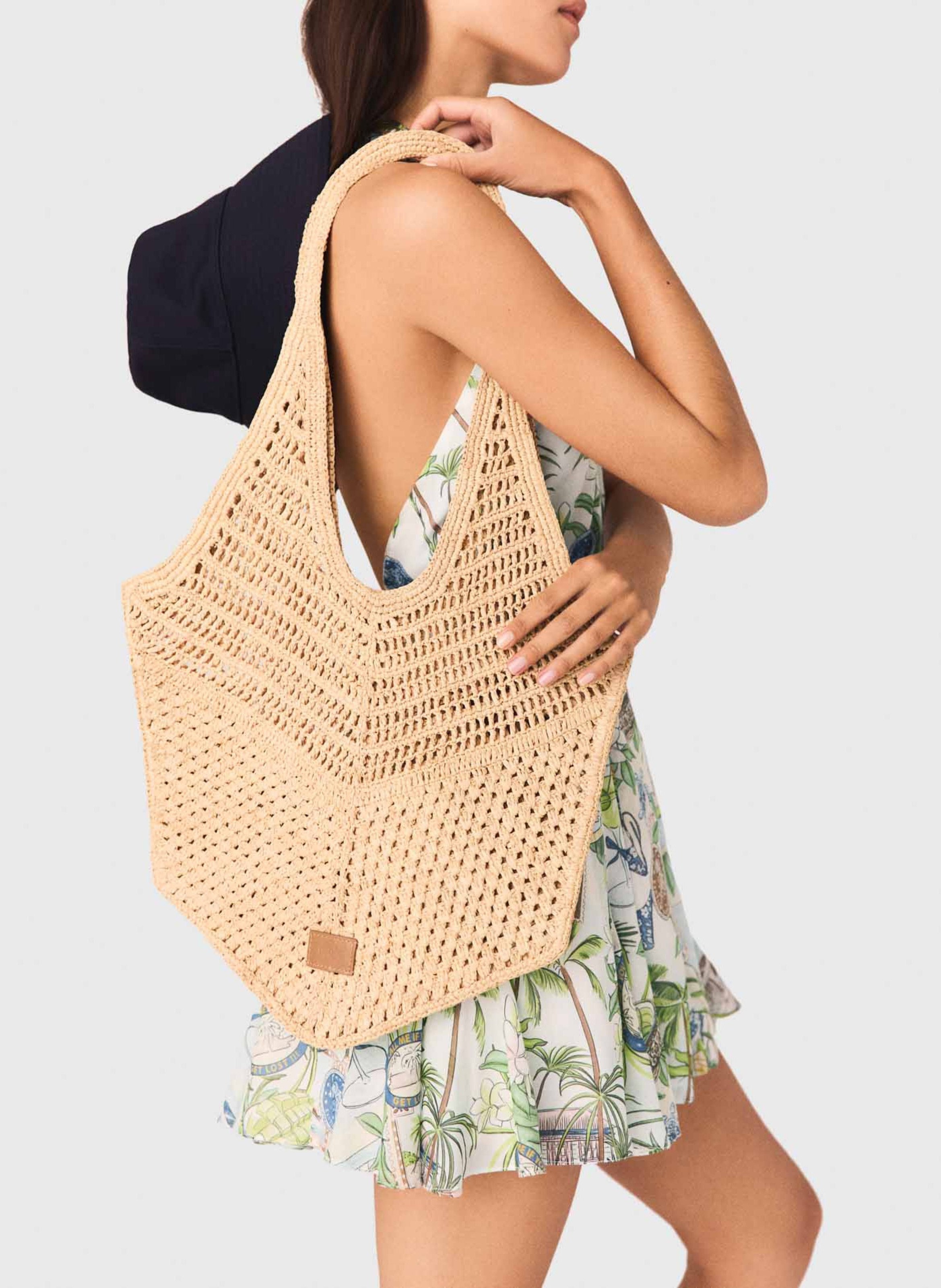 Sac porté épaule en raphia MAJE Beige