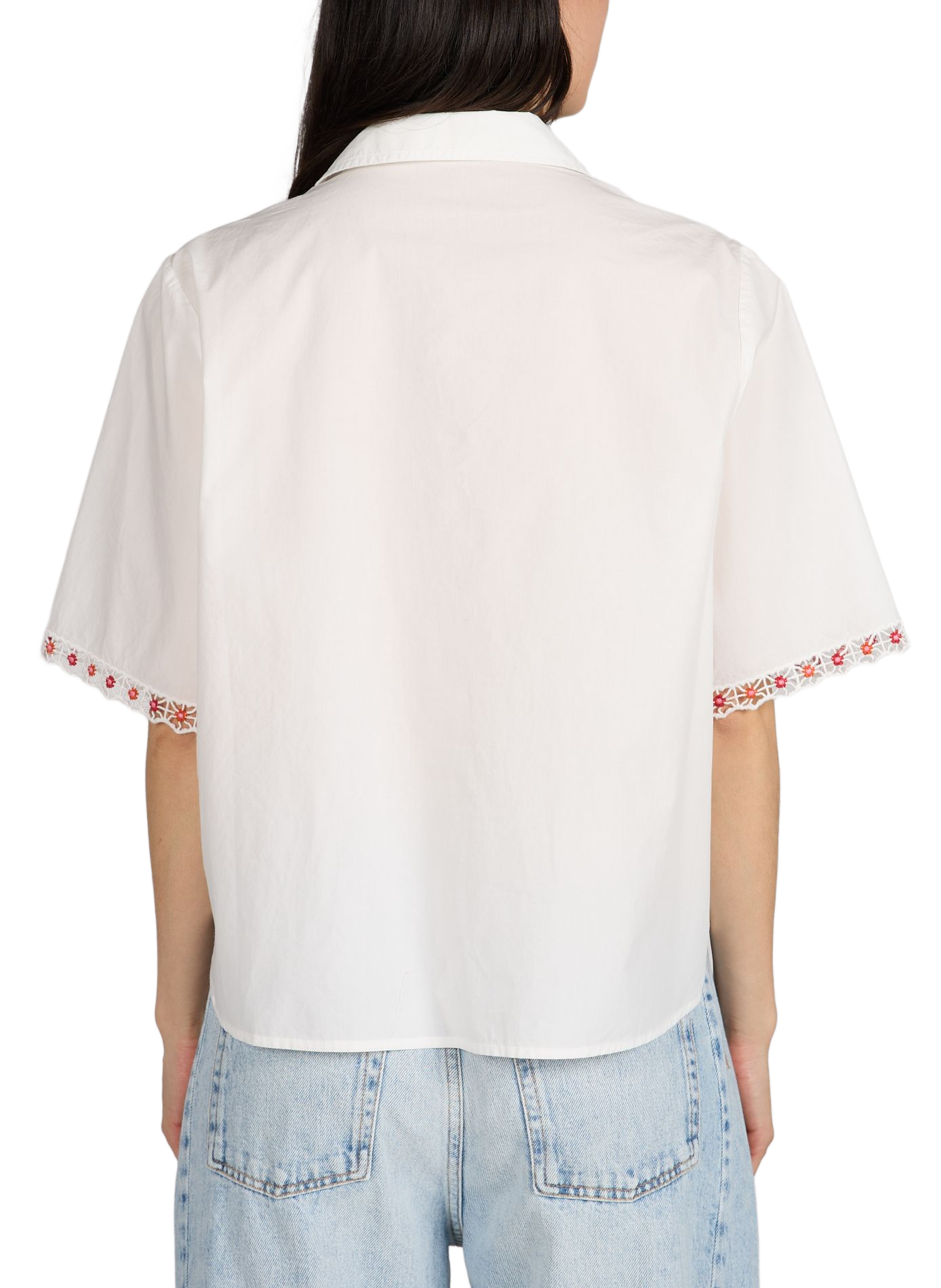 Short-sleeved cotton shirt with floral embroidery. LOUISE MISHA White