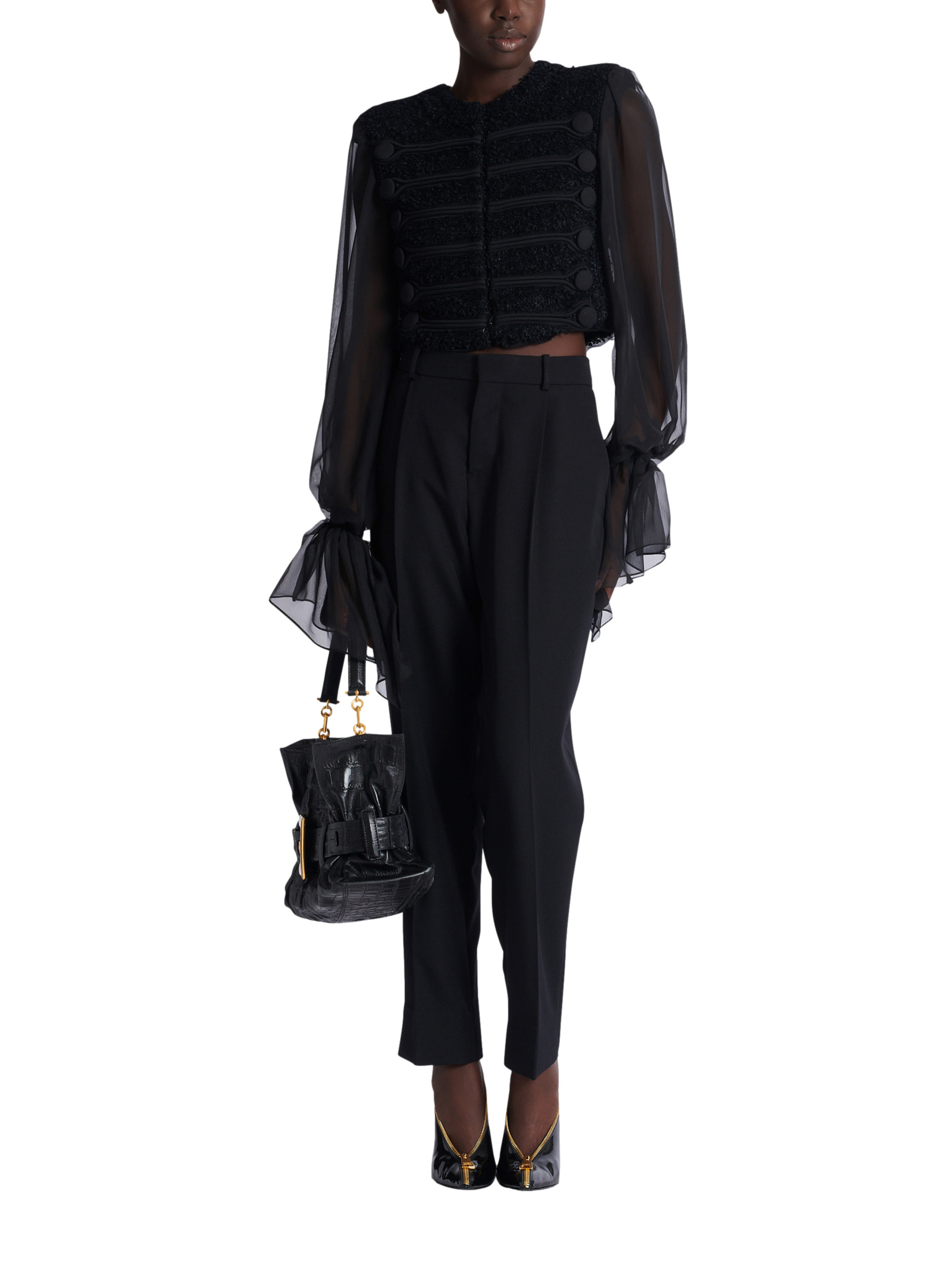 Veste bord à bord en tweed et mousseline BALMAIN Noir