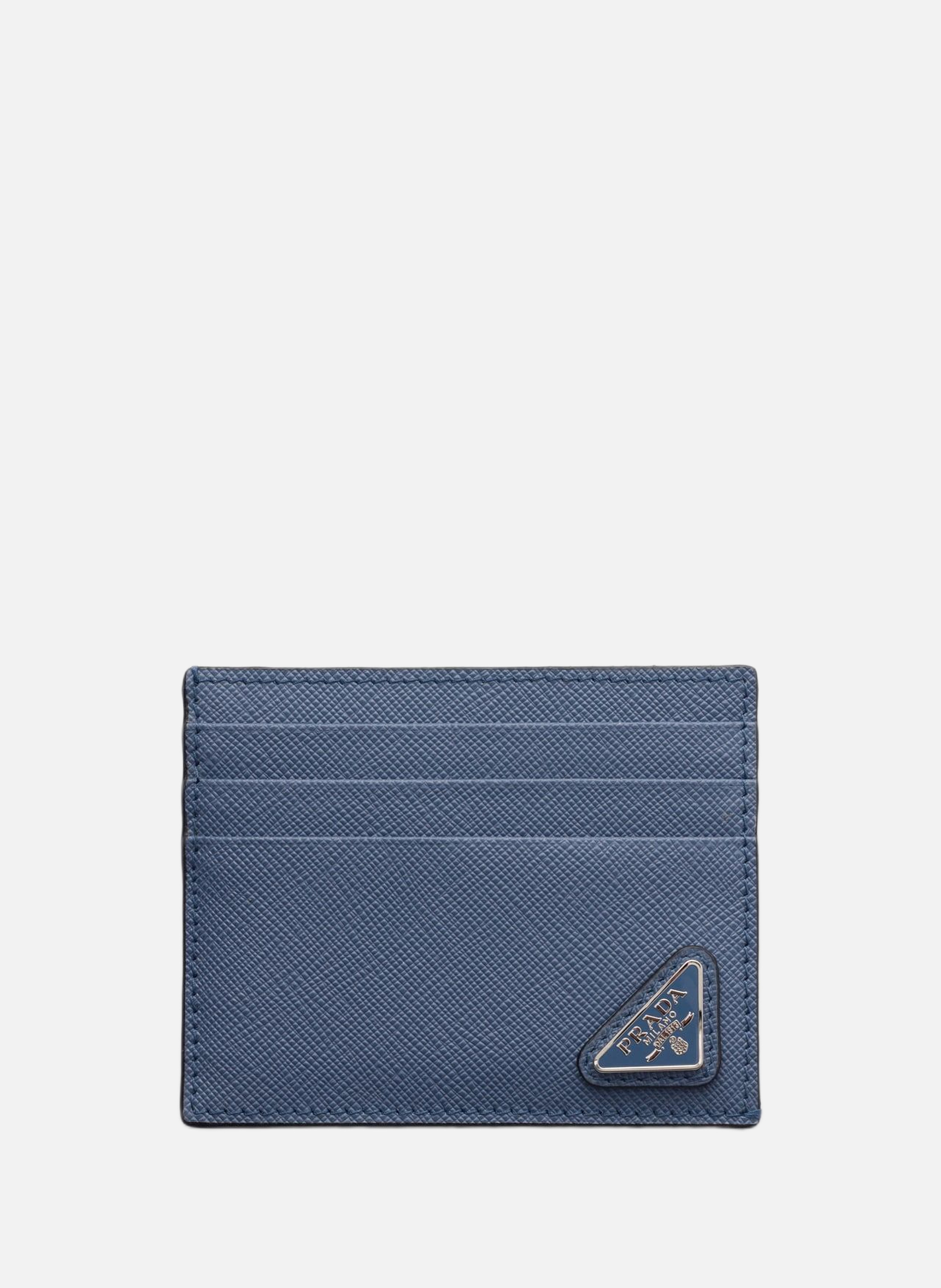 Porte-cartes en cuir saffiano PRADA Bleu