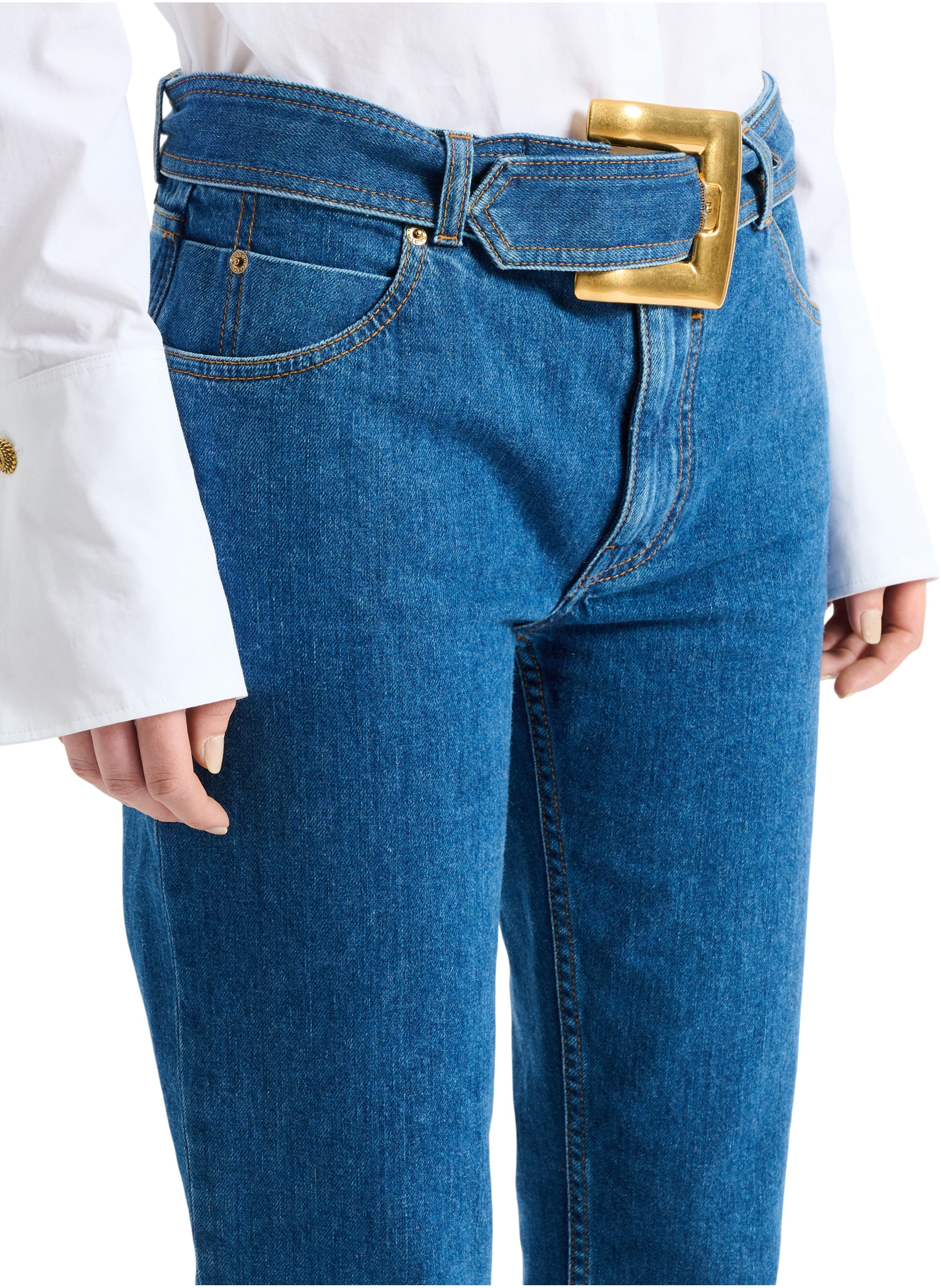Jean ceinturé en denim BALMAIN Bleu