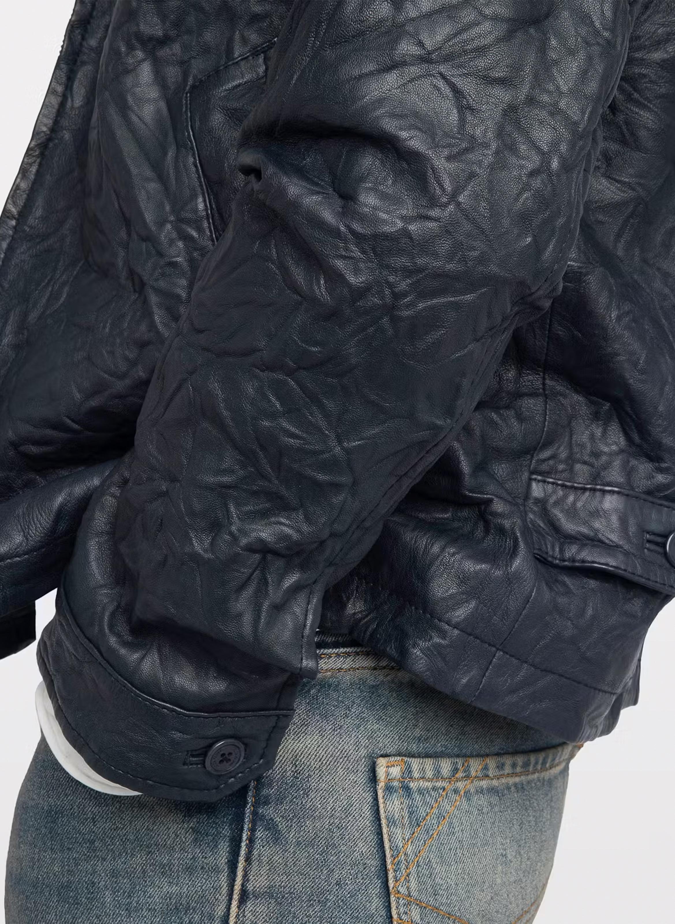 Veste droite zippée froissée en cuir loumy ZADIG&VOLTAIRE Bleu