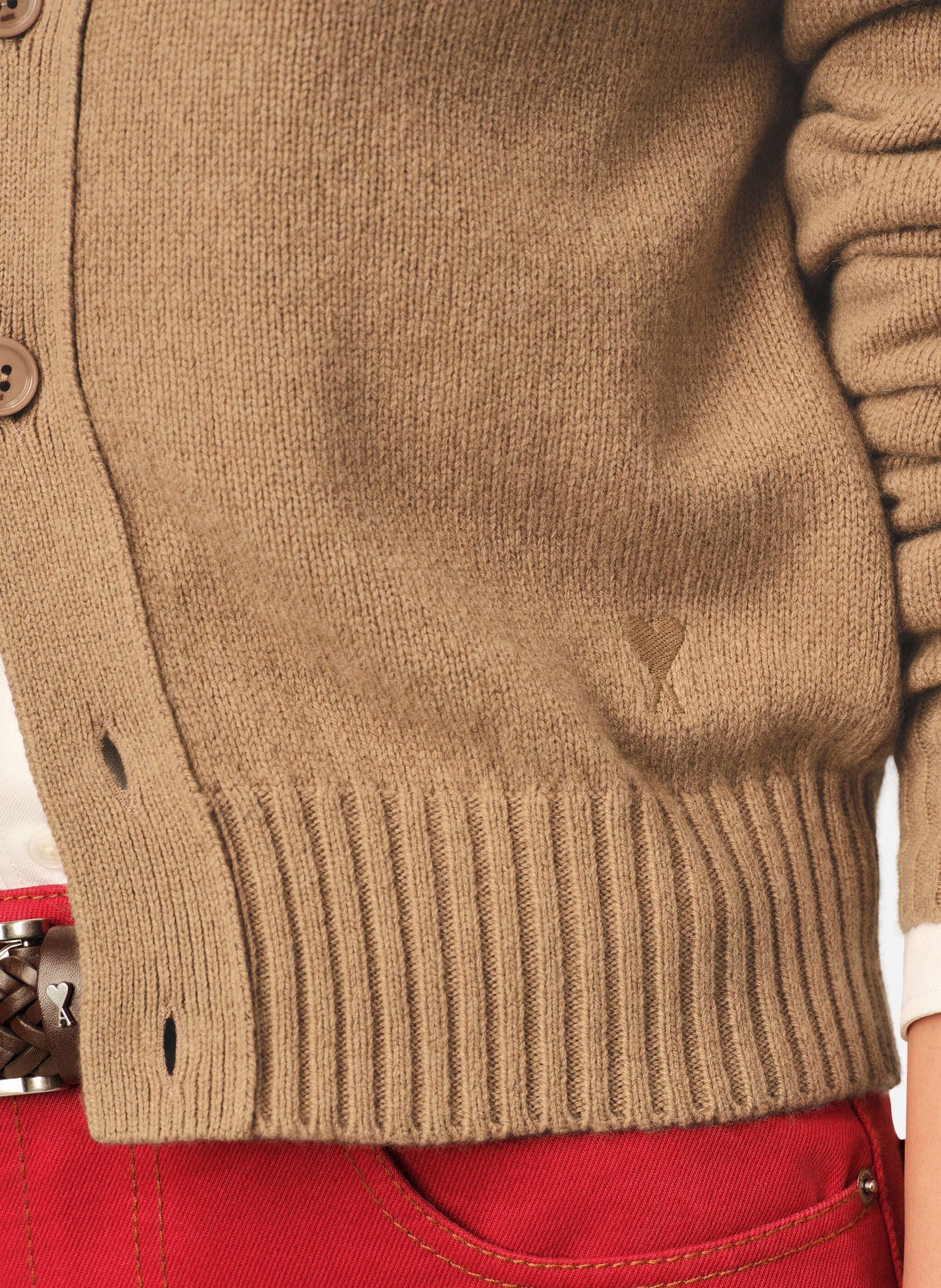 Cardigan col rond en cachemire ami de coeur AMI PARIS Marron