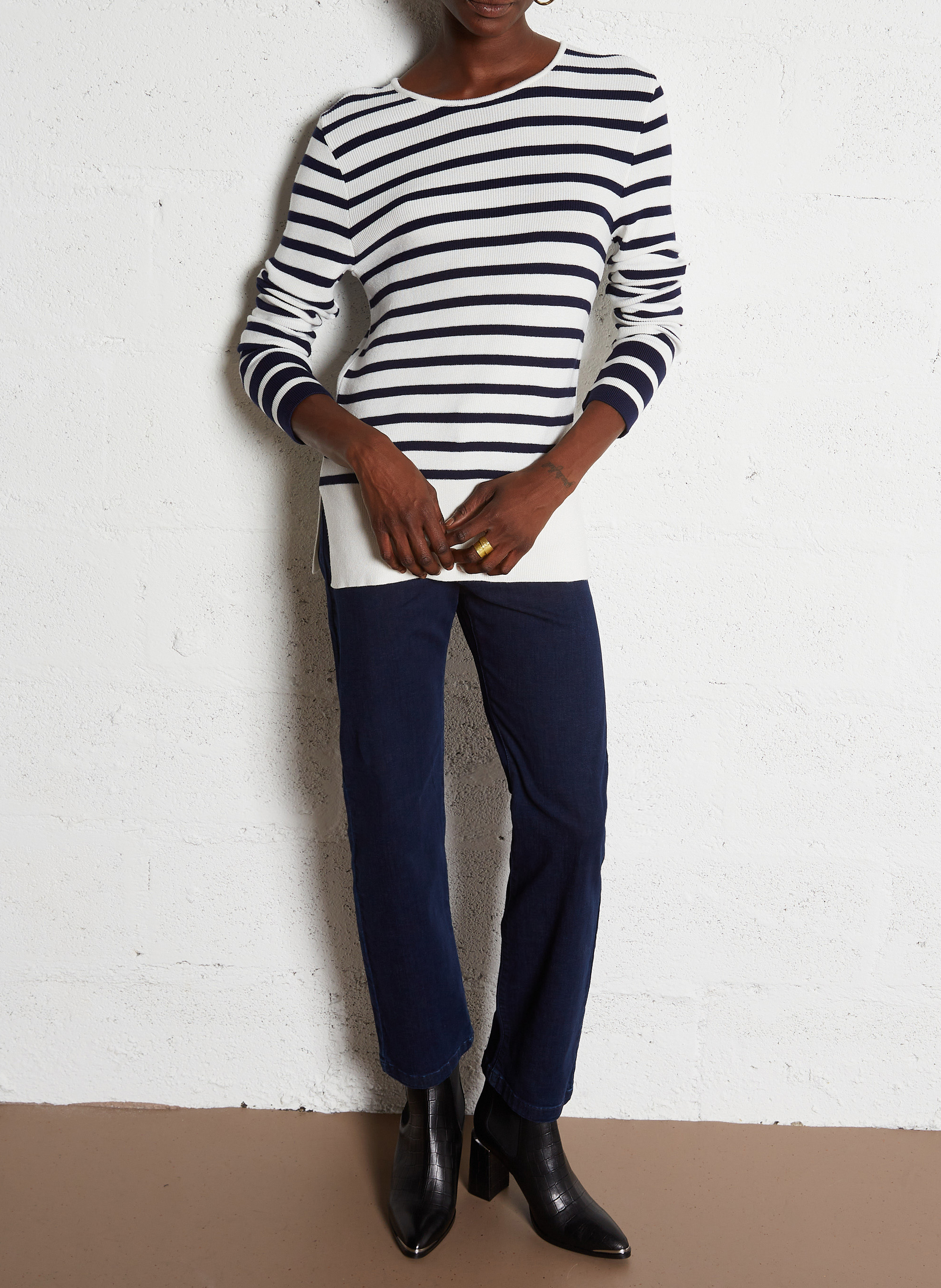 Jean droit cropped en coton mélangé janis IKKS Bleu