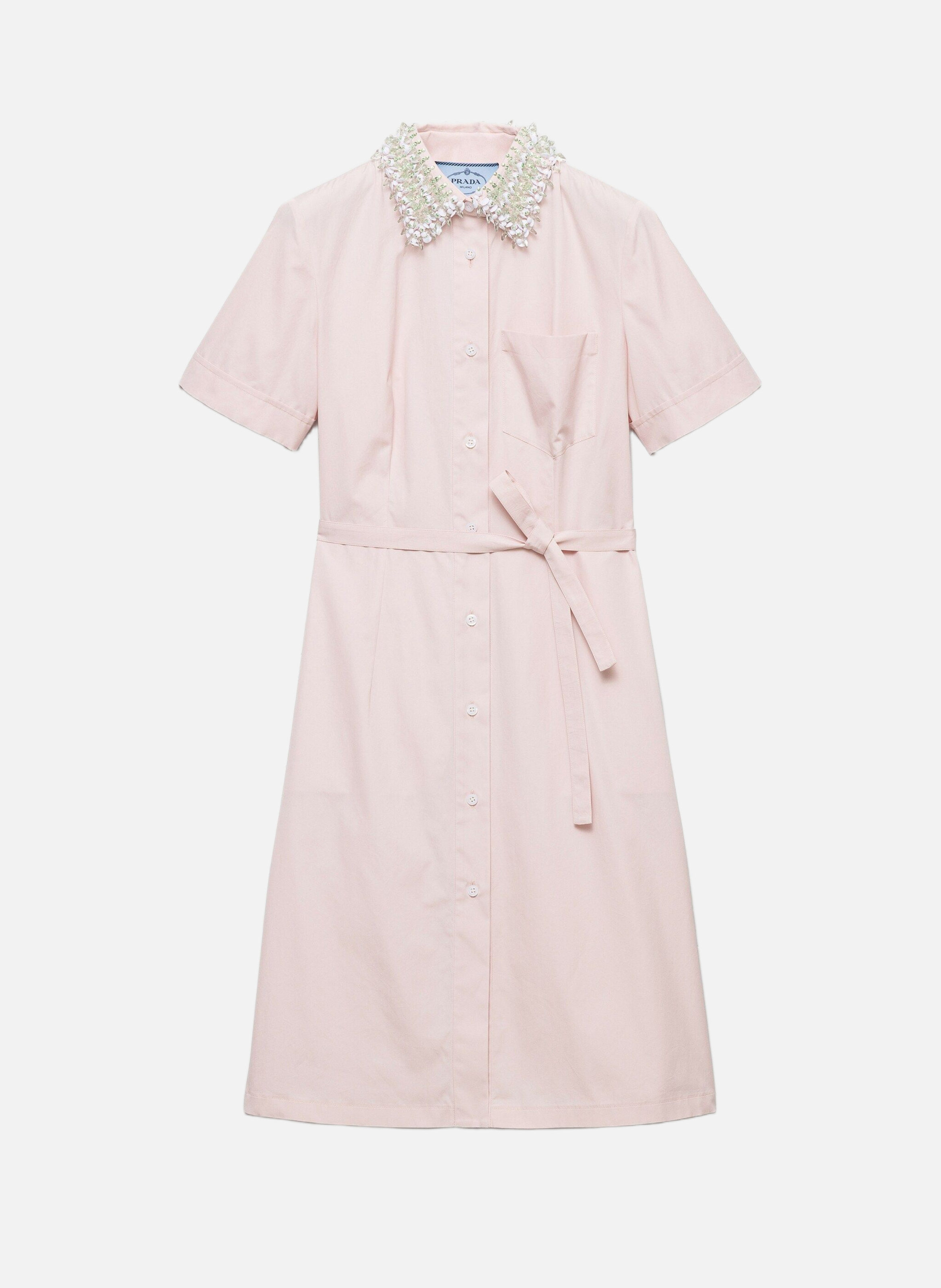 Robe chemise en popeline brodée PRADA Rose