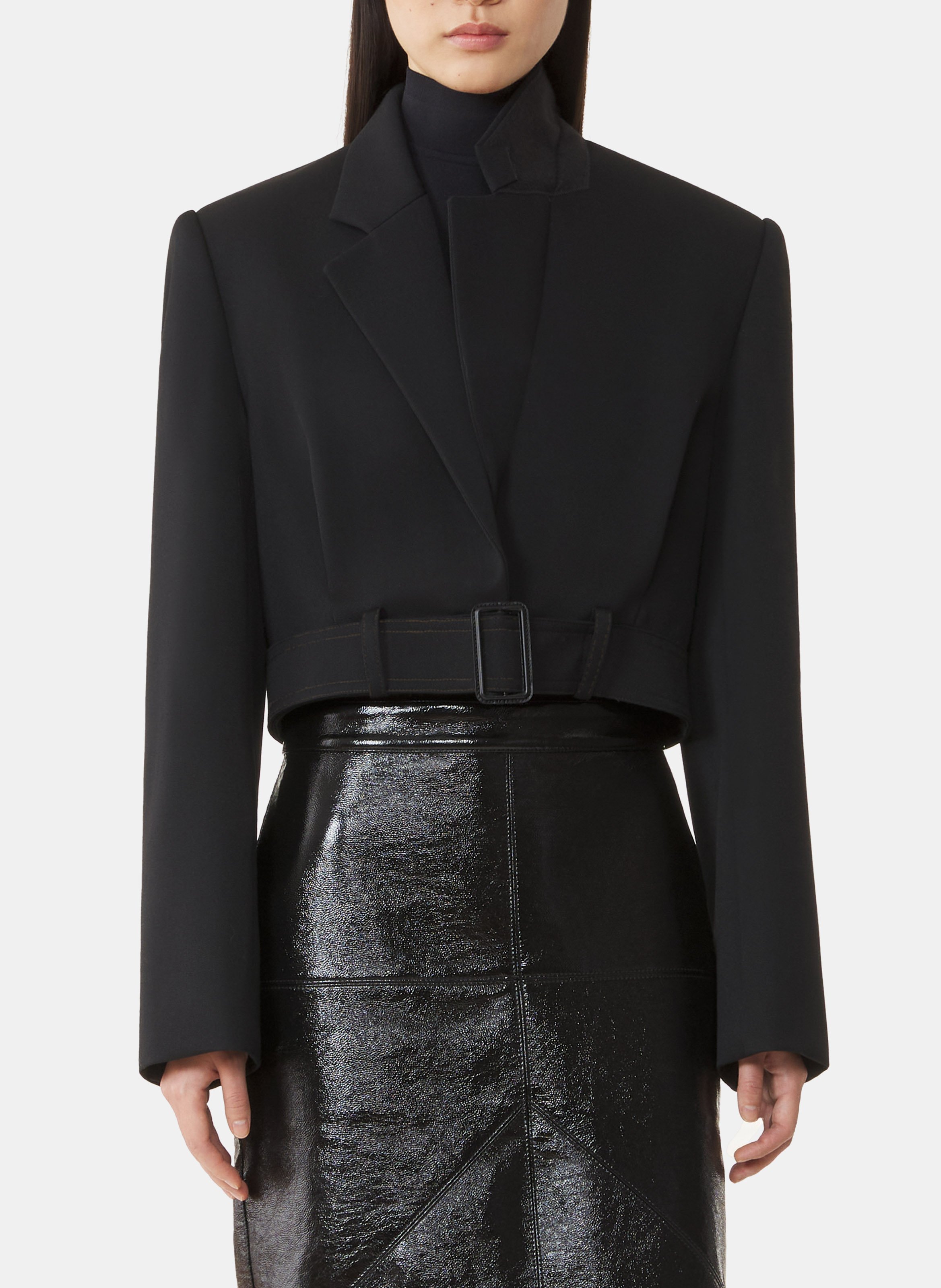 Veste courte ceinturée en laine LANVIN Noir