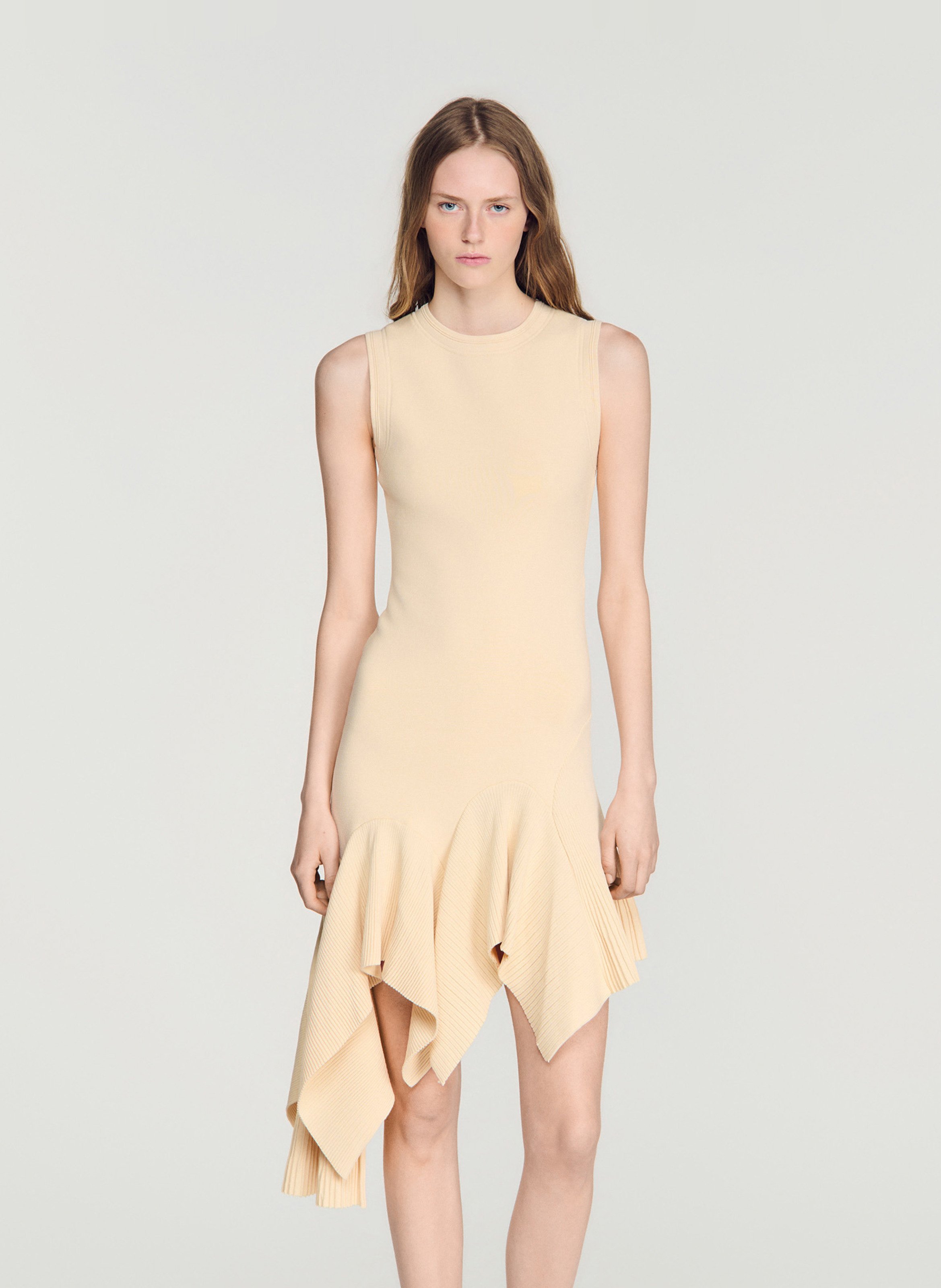 Robe courte asymétrique unie SANDRO Beige
