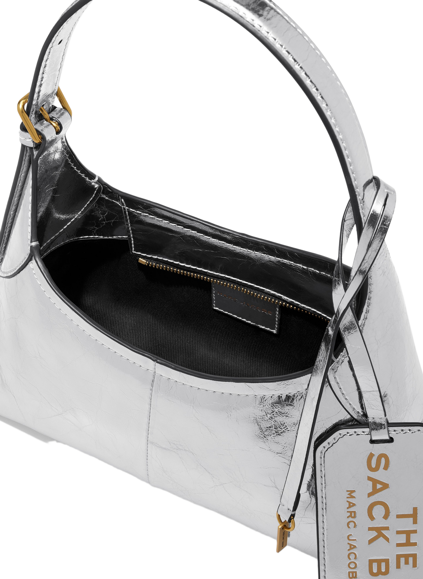 Sac à main The Small Belted Sack en cuir métallisé MARC JACOBS Argent