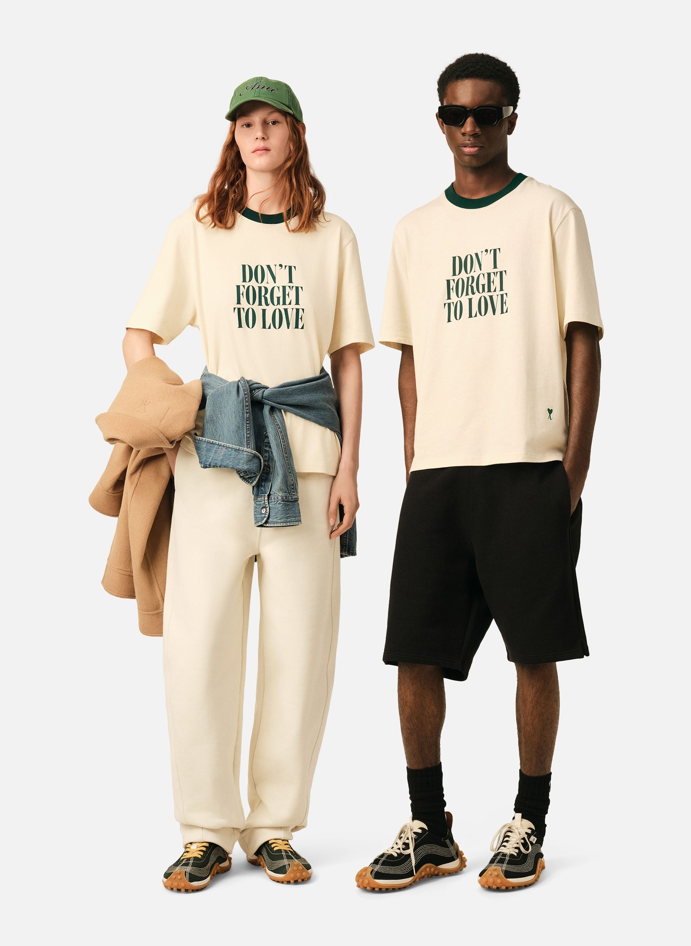 T-shirt imprimé unisexe en coton "don't forget to love" AMI PARIS Blanc