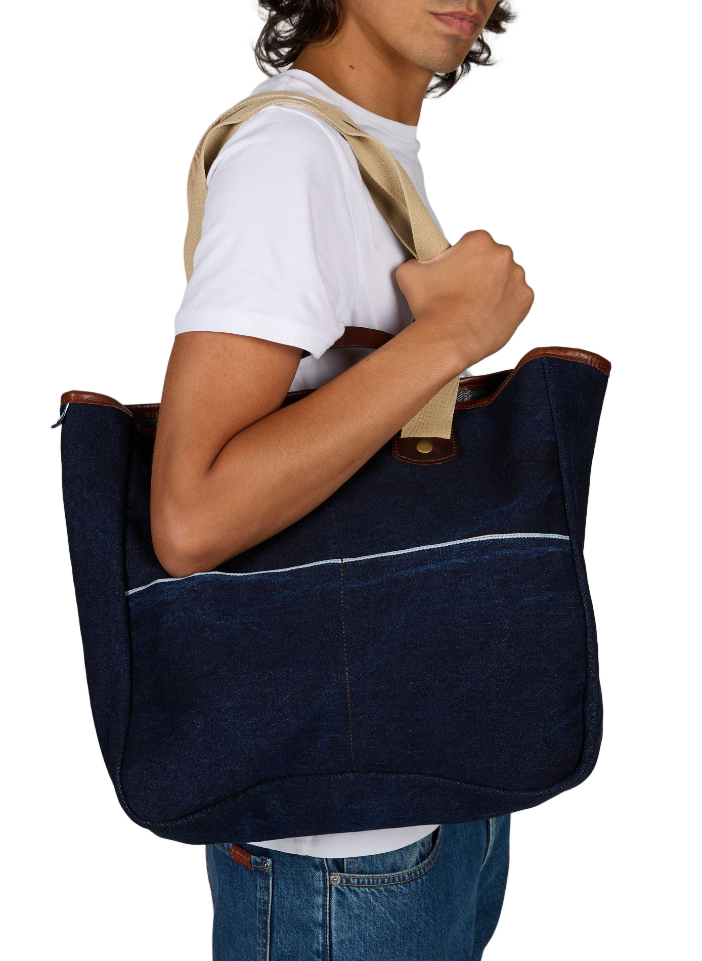 Shopper tas Meline in katoen en leer BLEU DE CHAUFFE Blauw