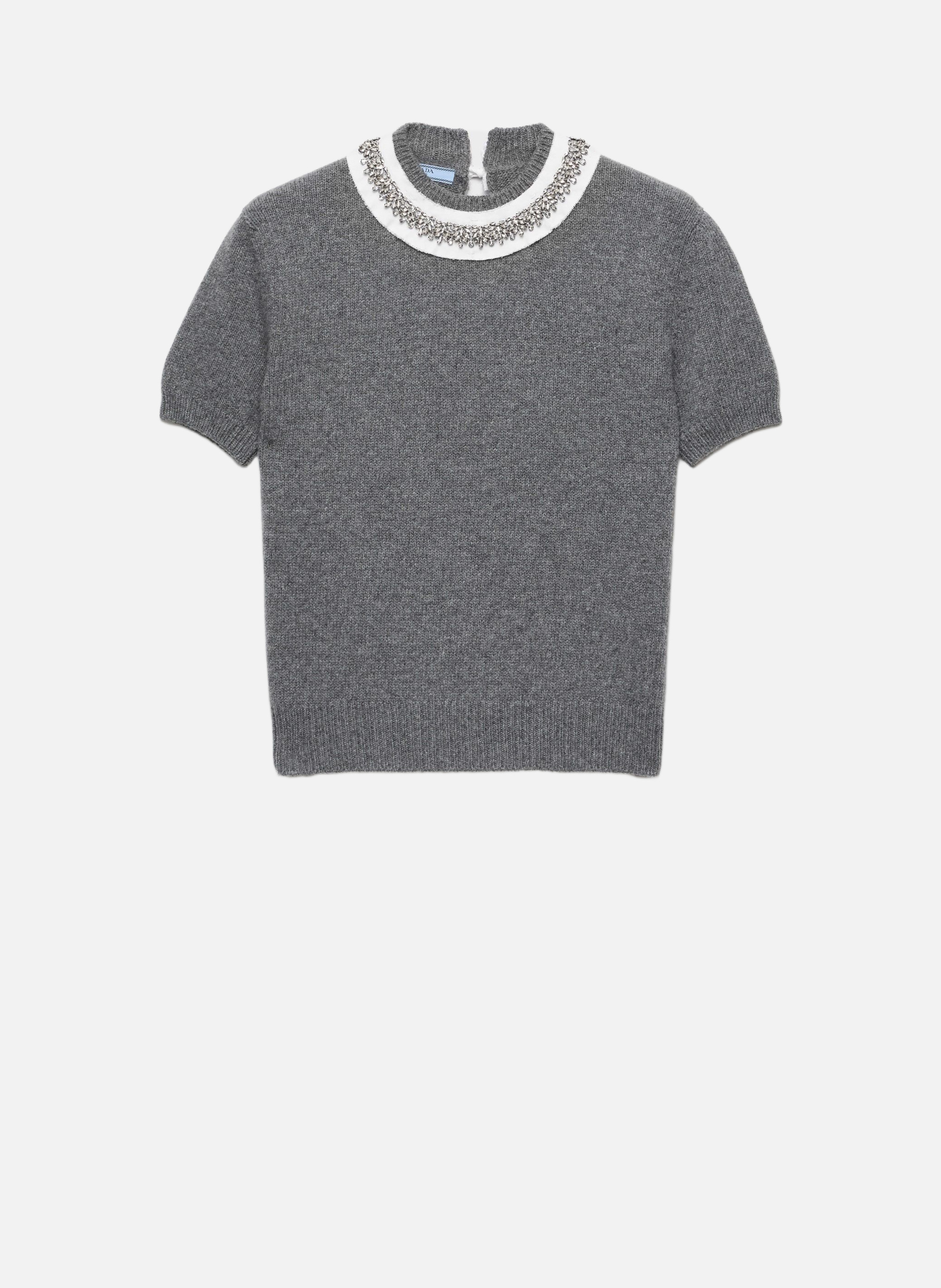 Pull à manches courtes laine/cachemire PRADA Gris