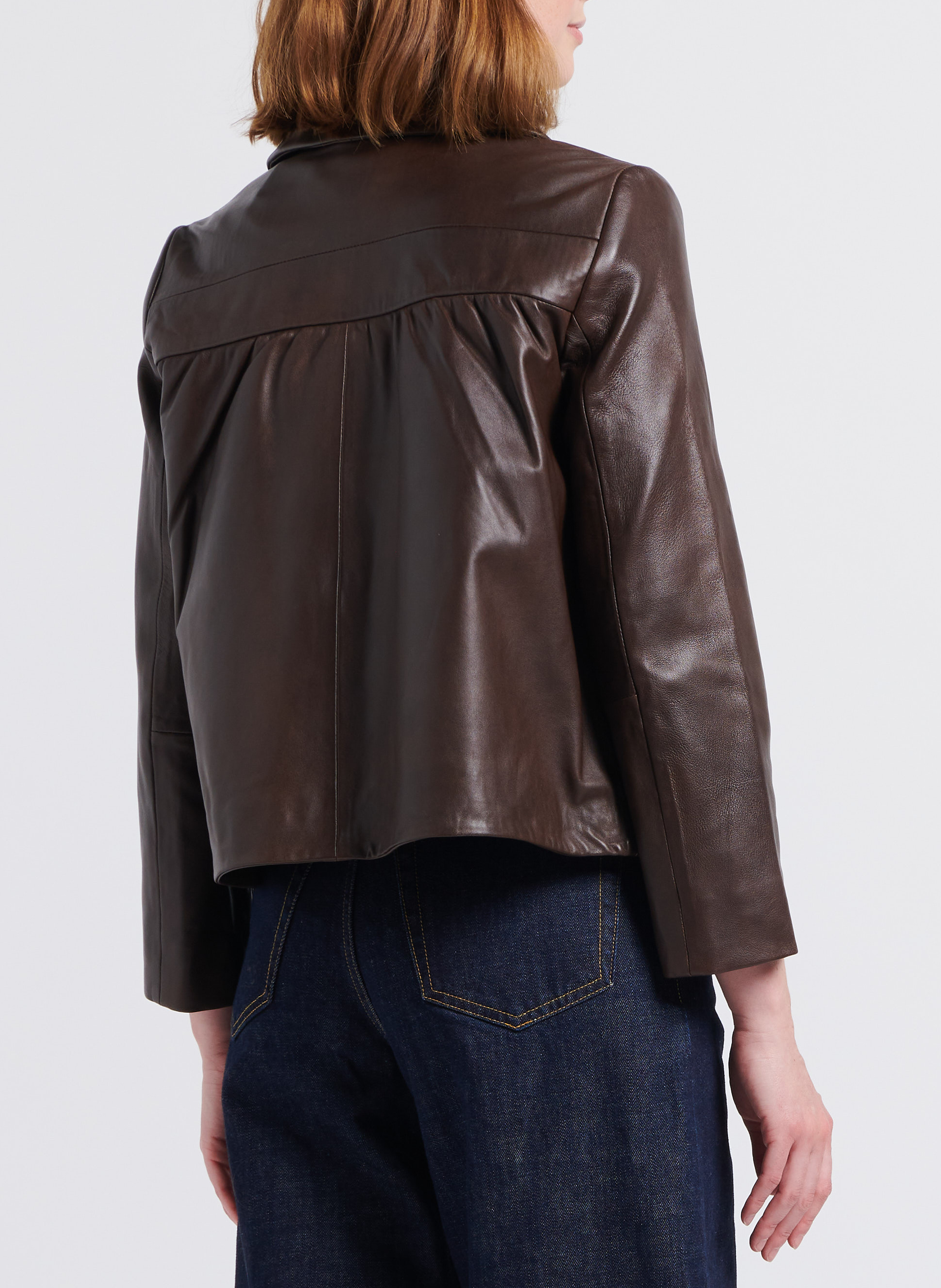 Veste col claudine en cuir milos BA&SH Marron