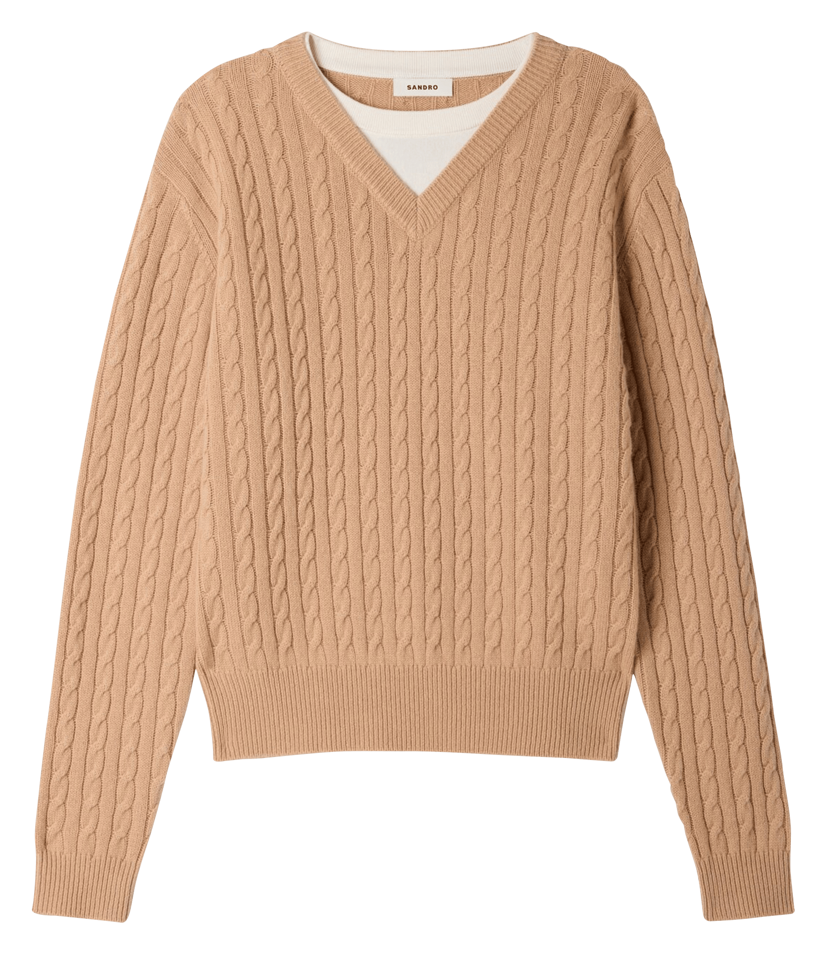 Pull droit col v en laine mélangée SANDRO Beige