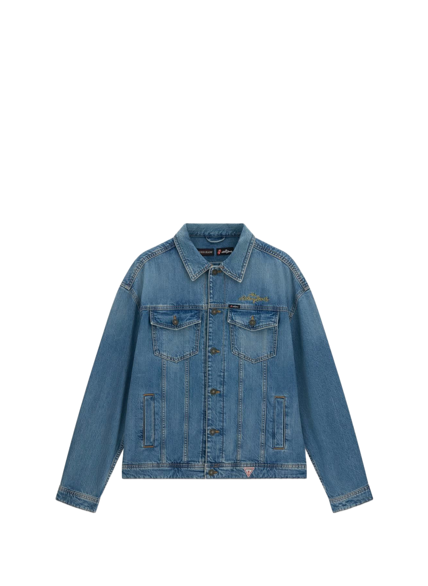 Embroidered denim jacket in cotton blend GUESS Blue