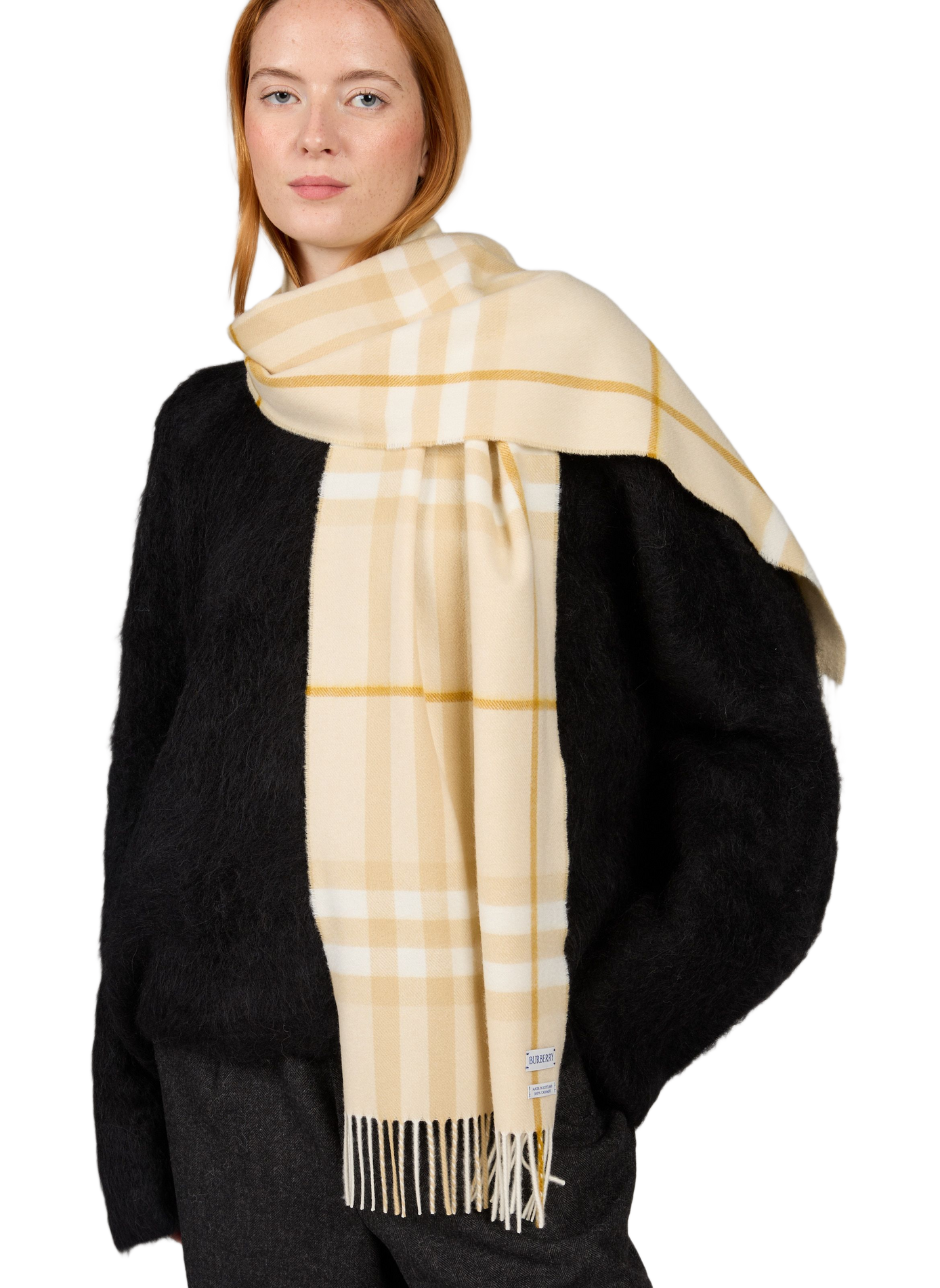 Bedruckter Kaschmirschal mit Fransen BURBERRY Weiss
