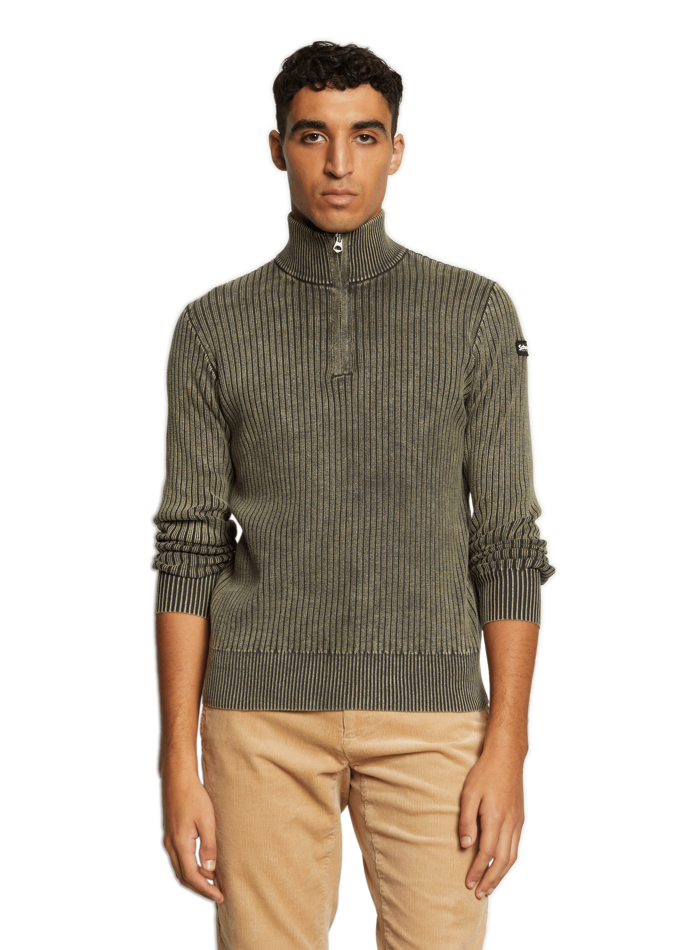 Ribbed trucker sweater SCHOTT Khaki