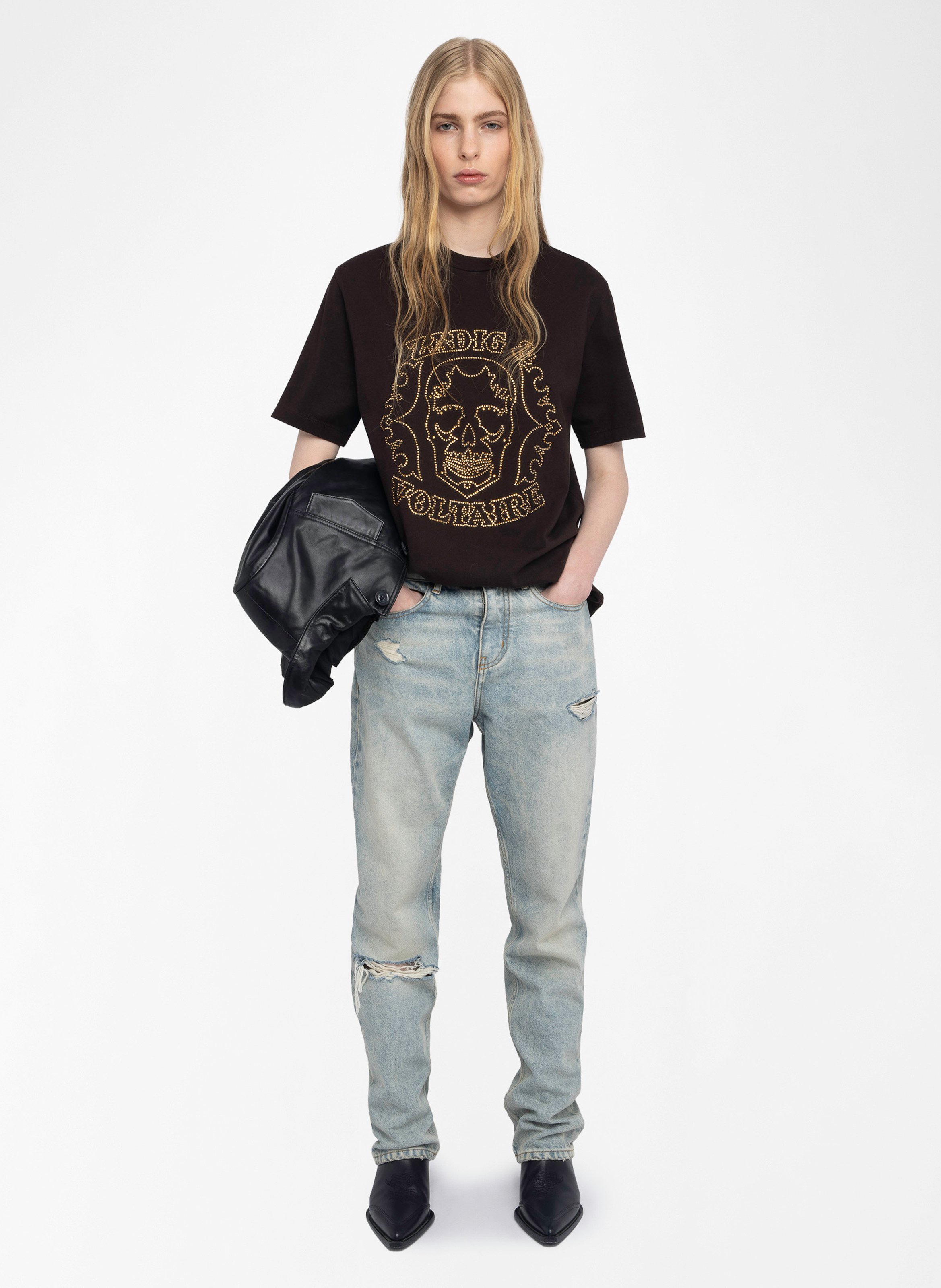 Tee-shirt oversize à motif strass edwin ZADIG&VOLTAIRE Marron