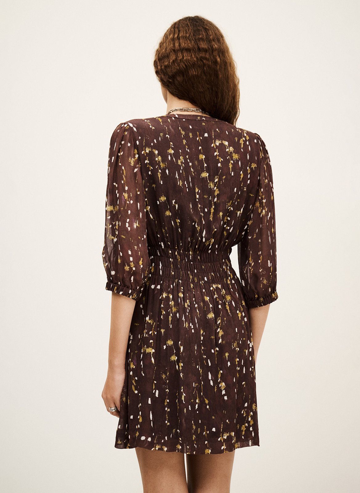 Robe courte col tunisien imprimée kanissa Marron