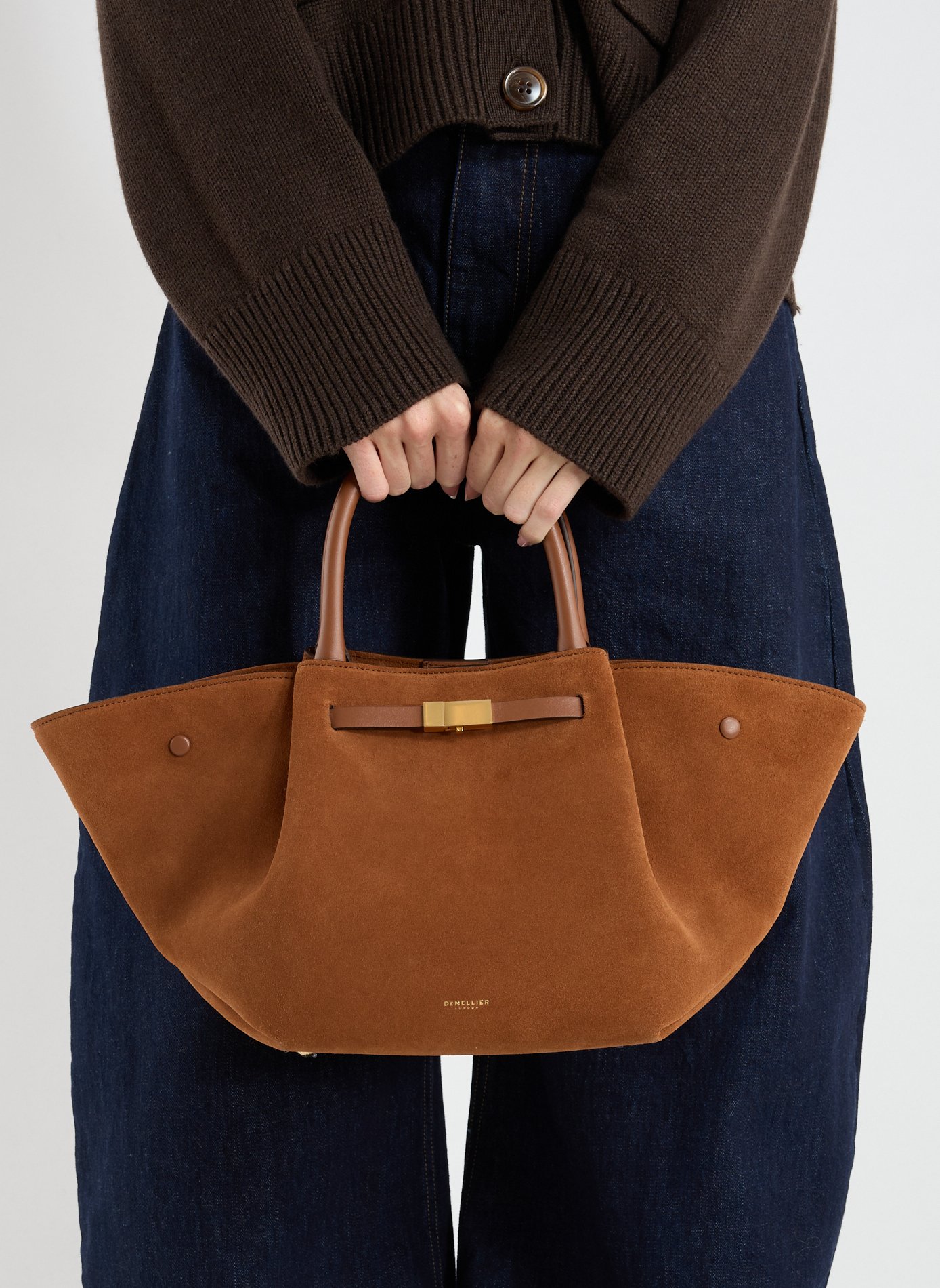 Sac à main Midi New York en cuir et coton DEMELLIER LONDON Marron