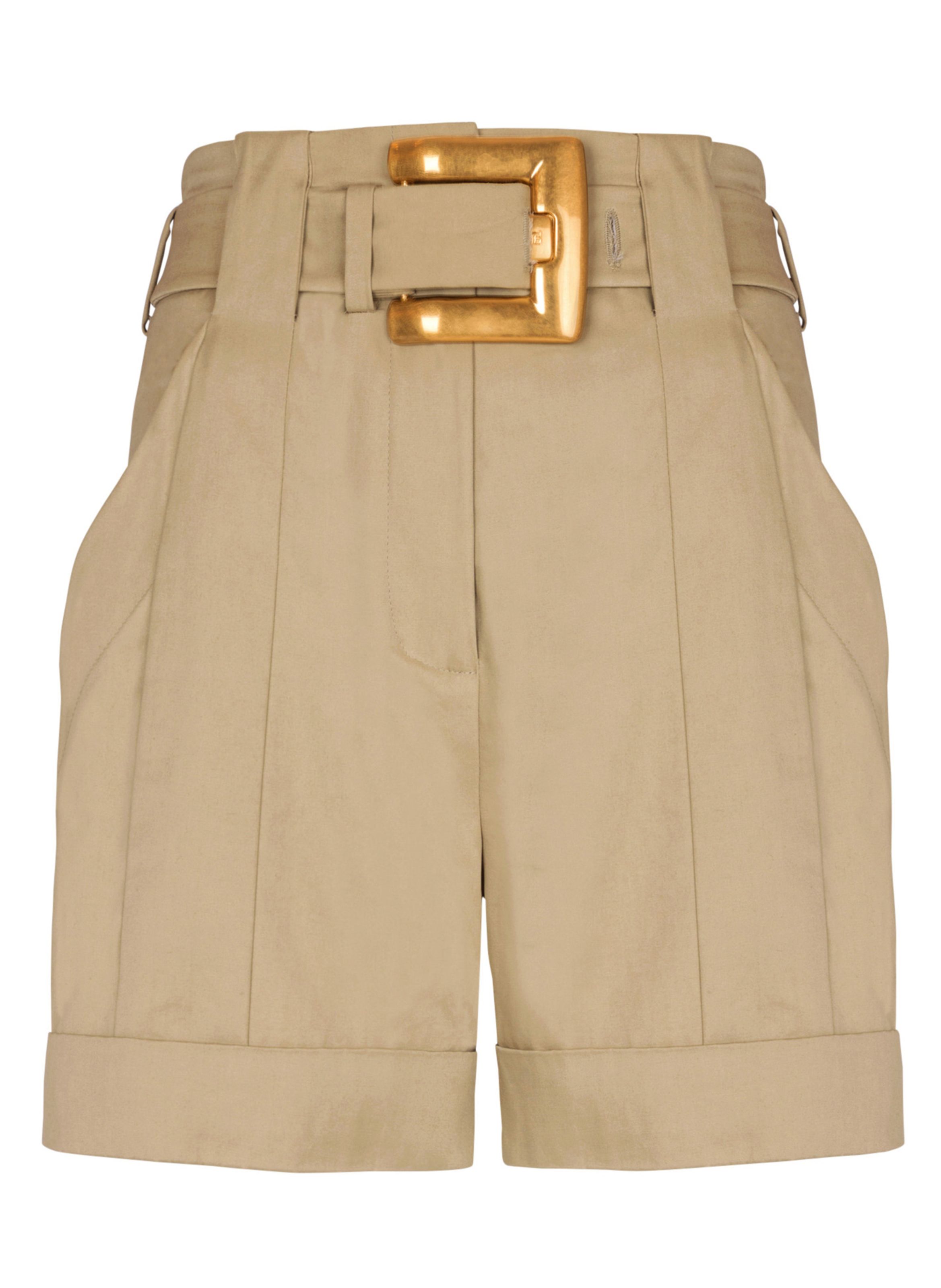 Short en gabardine de coton ceinturé BALMAIN Beige
