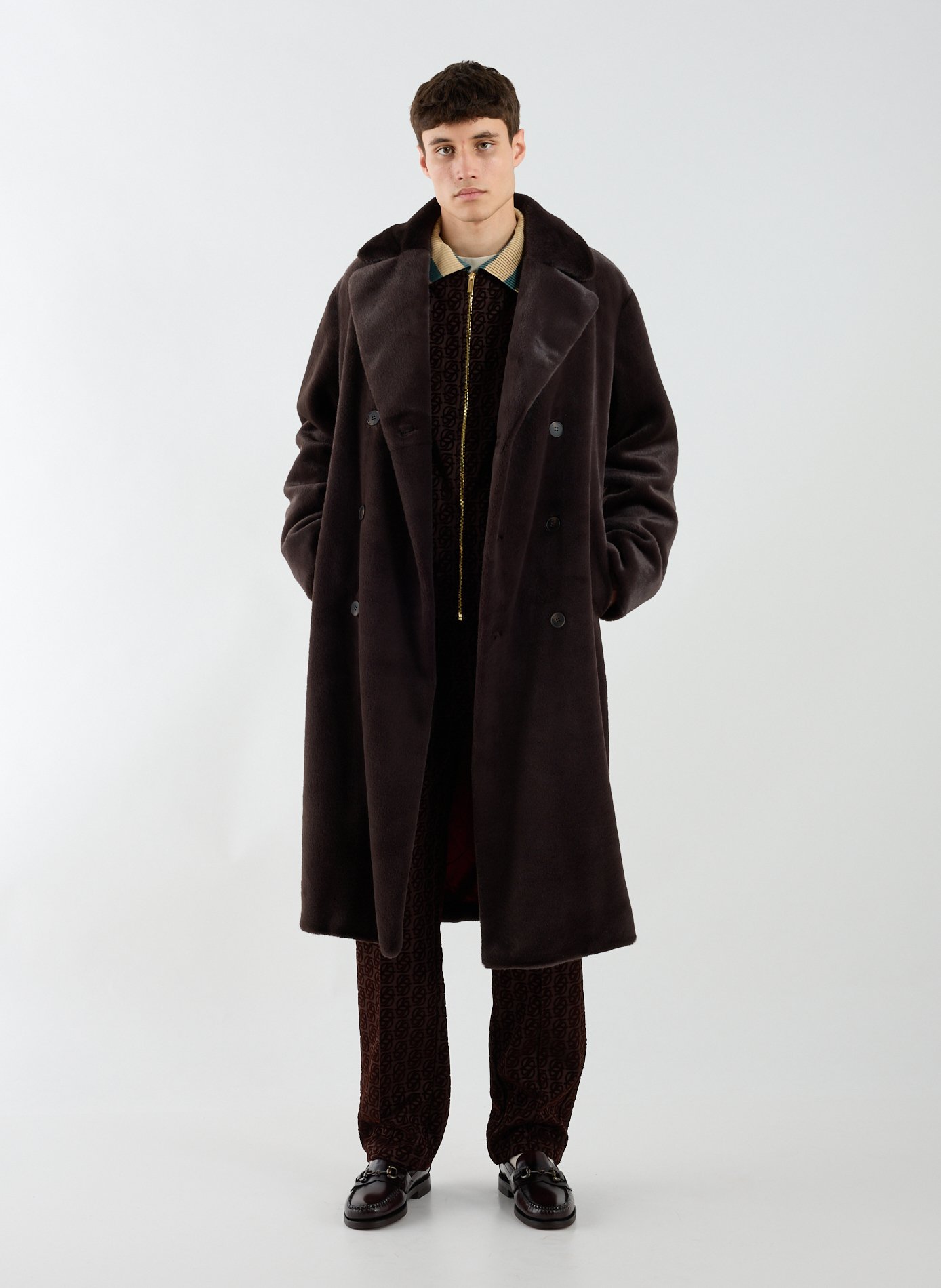 Long faux fur coat DROLE DE MONSIEUR Brown