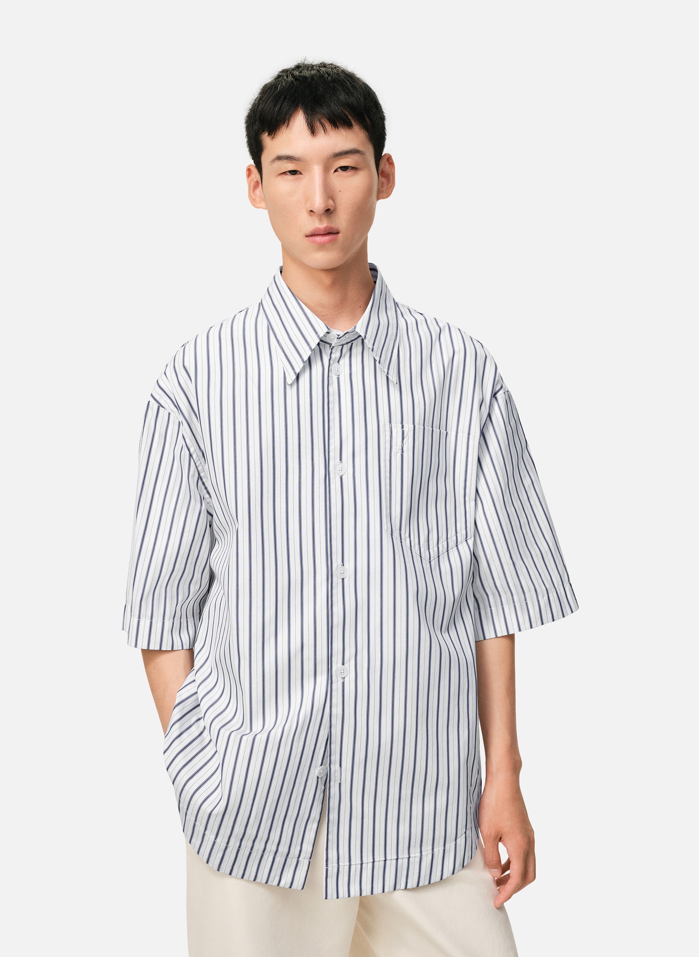 Chemise rayée manches longues ami de coeur unisexe en coton AMI PARIS Blanc